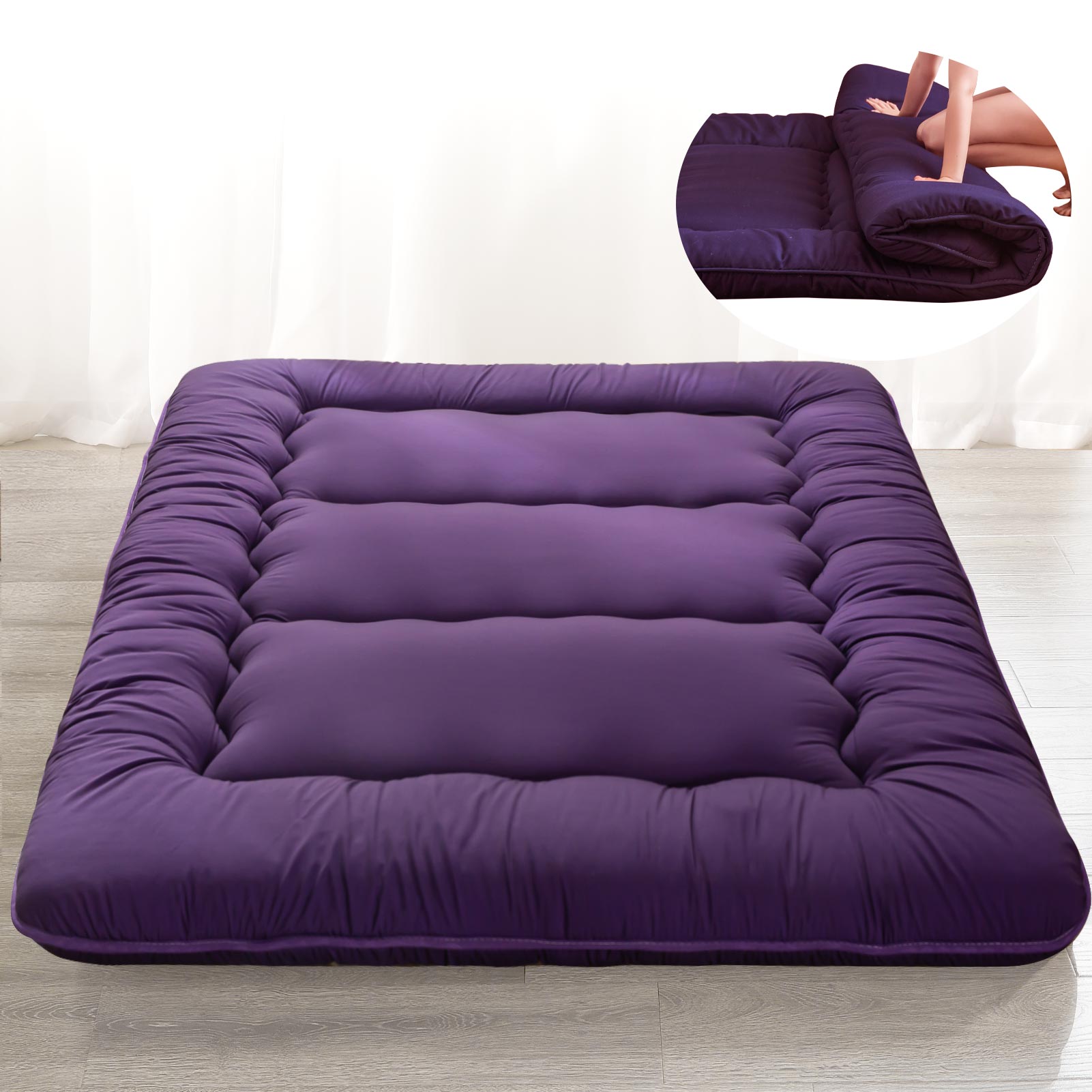 MAXYOYO Japanese Floor Futon Mattress - Dark Purple for Bedroom, Guest Room & Small Space | Comfortable Floor Sleeping Solution for Apartments & Minimalist Living