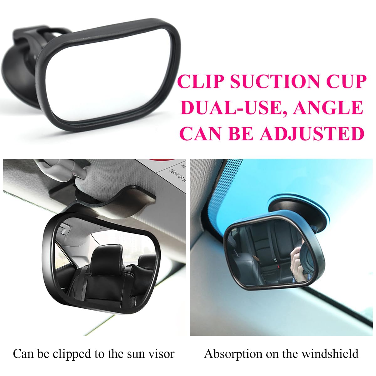 Baby Car Mirror - Shatter-Proof Backseat Rear Facing Mirror for Infant Safety, 360° Rotating Clear View Car Accessory for Windshield & Sun Visor | Perfect for Parents to Monitor Baby While Driving