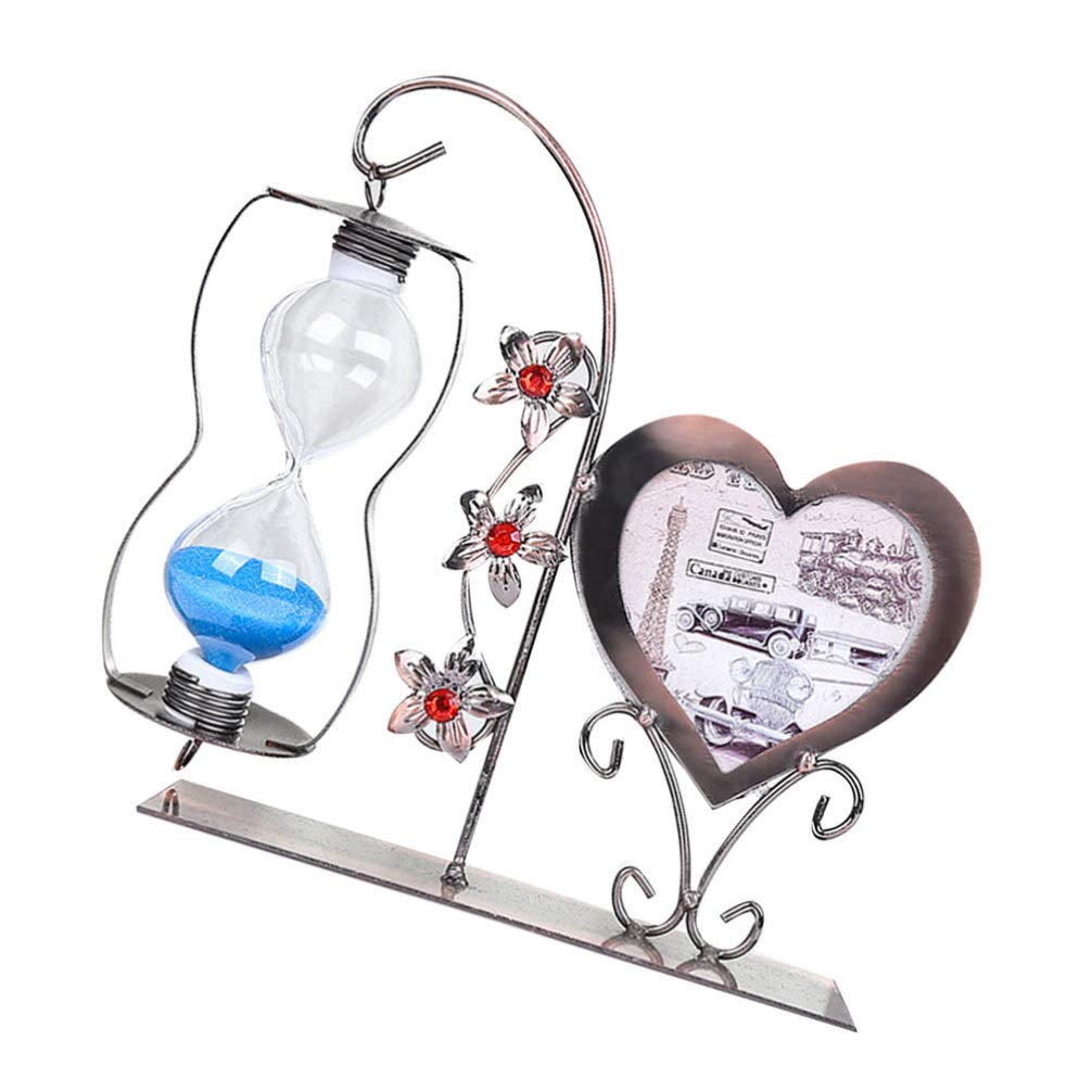 Vintage Heart-Shaped Picture Frame with Sandglass Timer - Antique Photo Holder & Desktop Decor for Birthday, Valentine's Gift, Home Office Table (Random Color) | Perfect for Romantic Gifts, Home Decor, and Time Management