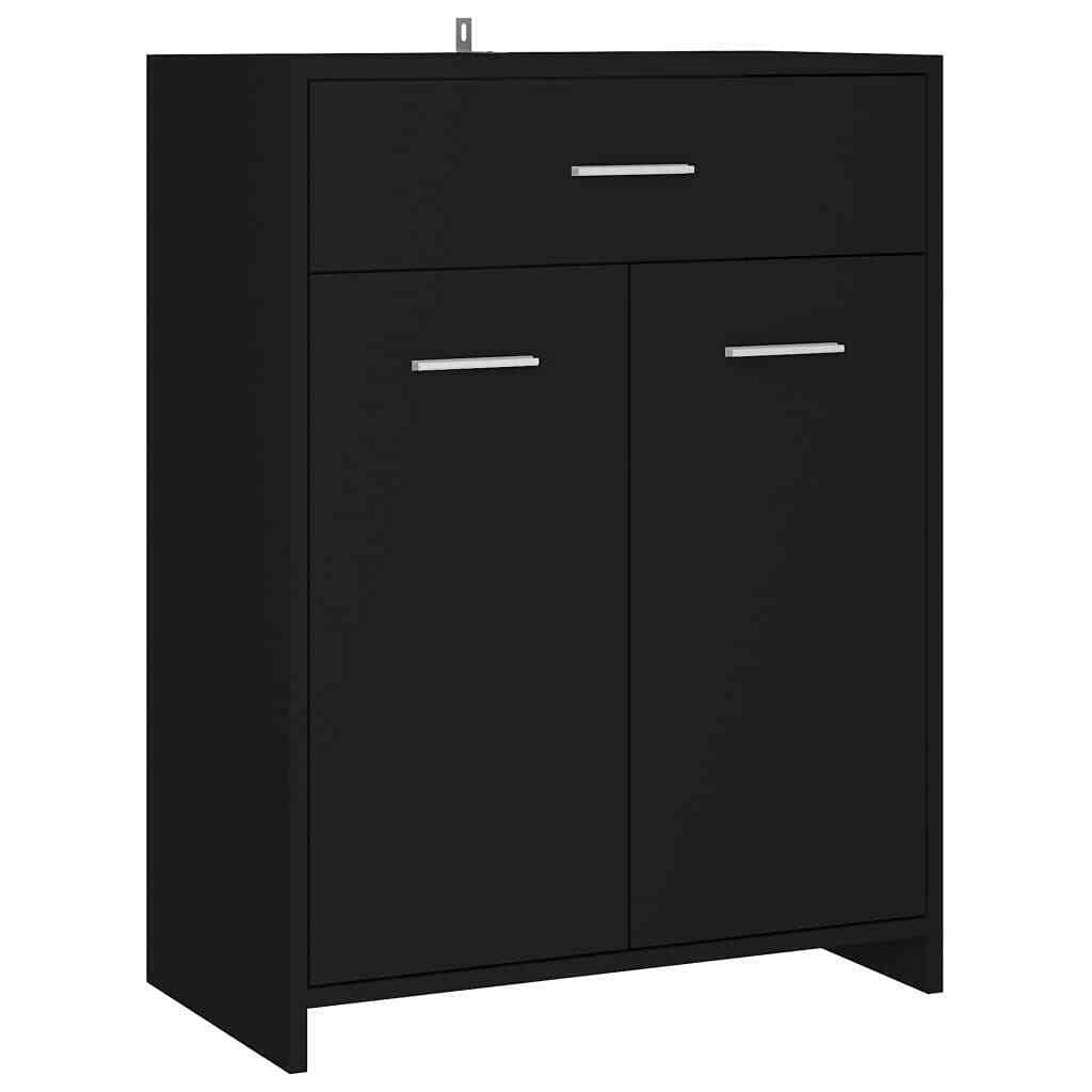 Black GXP Bathroom Cabinet - Chipboard Laundry Room Storage Cupboard for Washroom & Toilet Organization - Perfect for Small Spaces, Apartments, and Modern Home Decor