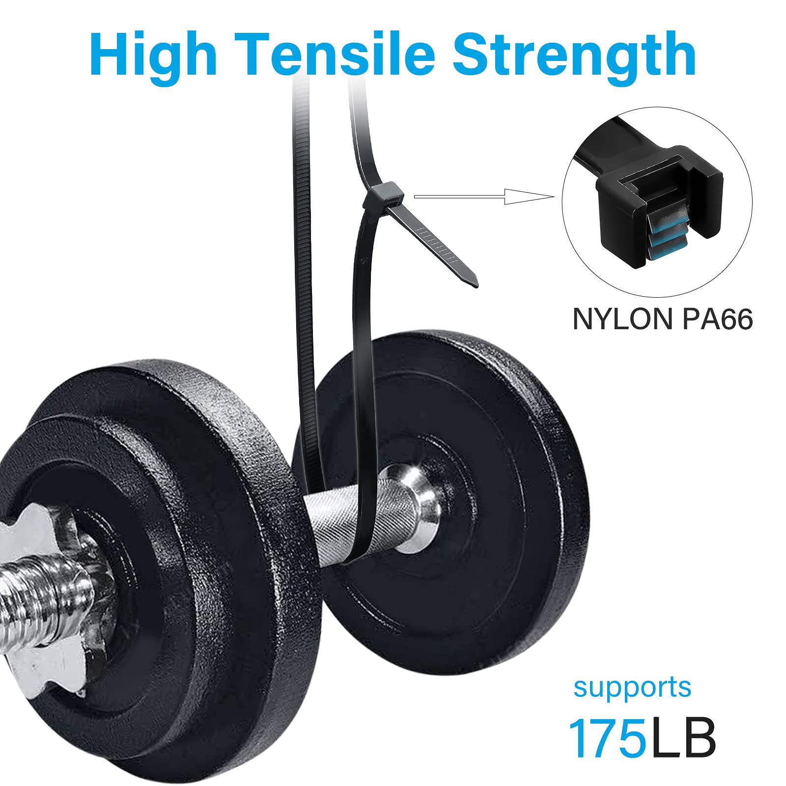 Extra Long Heavy Duty Outdoor Zip Ties 48 Inch - 12 Pack Black Large Cable Ties with 175 lbs Tensile Strength for Garden, Home, Industrial & Outdoor Use