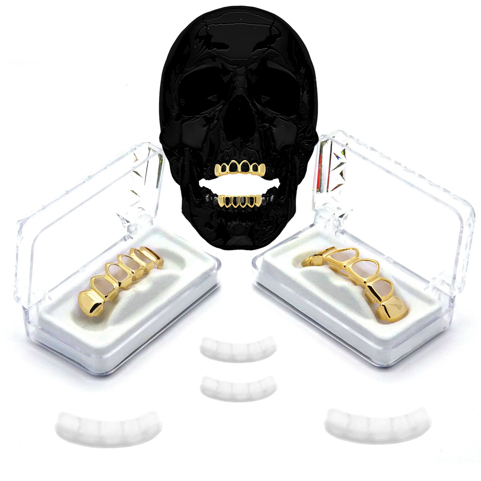 14K Gold Plated Men's Hip Hop Grillz - Hollow Top & Bottom Row Teeth Jewelry for Rappers & Performers | Perfect for Concerts, Music Videos & Special Events