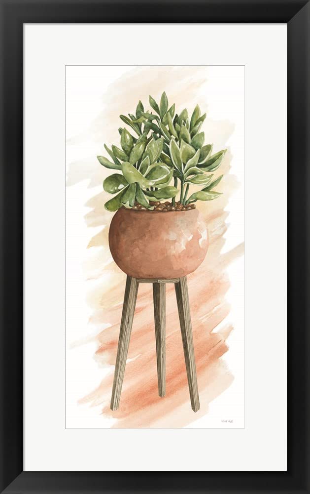 Framed Floral Art Print - Cindy Jacobs Plant Stand Pot of Flowers I - 17x27 Inch Black Frame Wall Decor for Living Room, Bedroom & Office