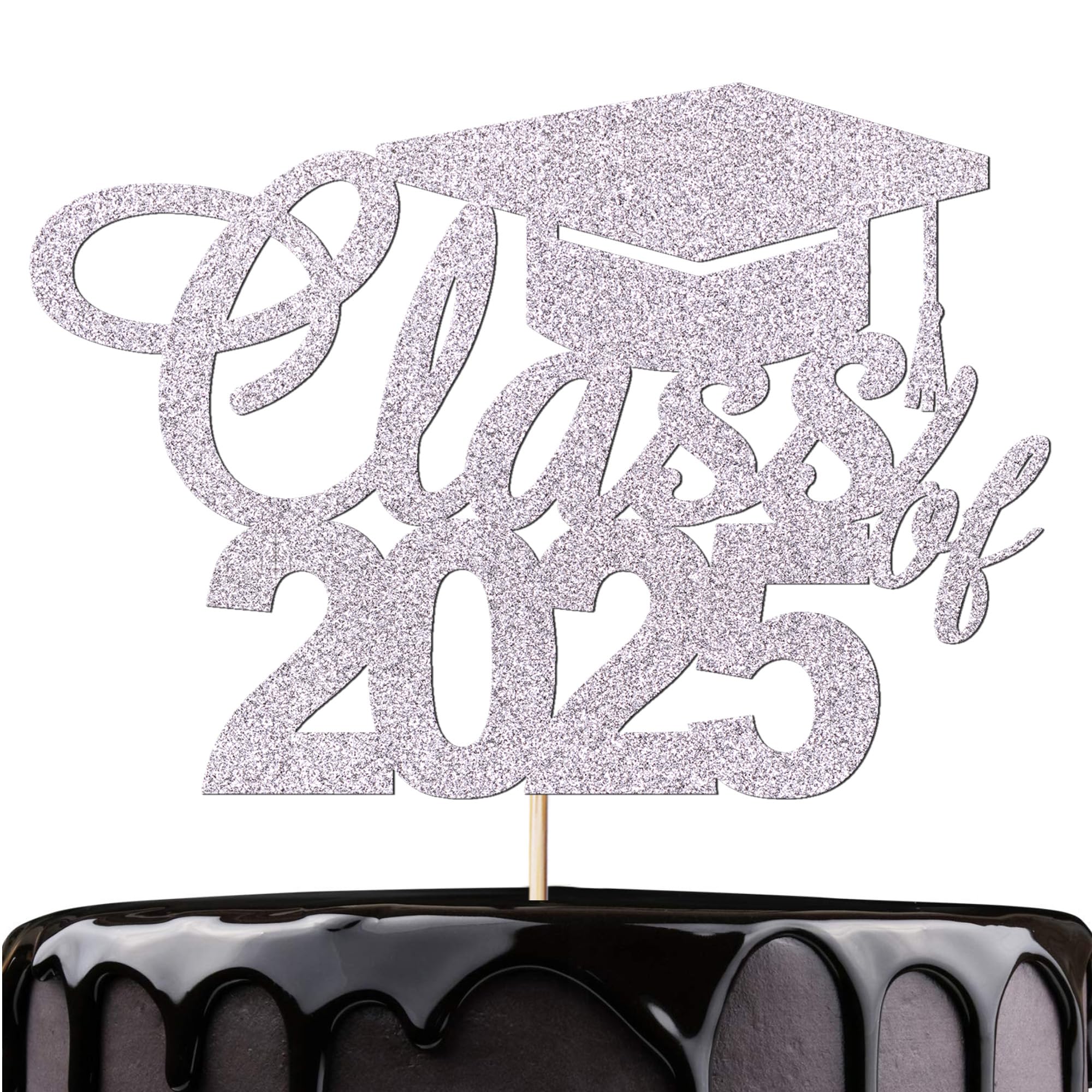 Class of 2025 Graduation Cake Topper - Silver Ceremony Cake Decoration for Graduation Parties, Commencement Celebrations & School Events
