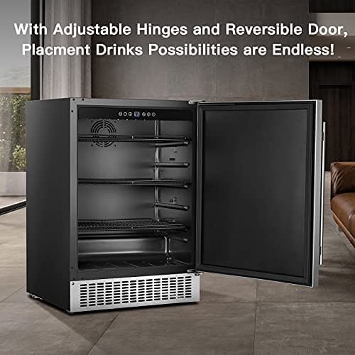 24 Inch BODEGA Built-in/Freestanding Beverage Cooler - 180 Can Capacity Stainless Steel Under Counter Fridge with Advanced Cooling System, Adjustable Shelves & Energy Saving - Perfect for Soda, Water, Beer in Home Bars, Offices & Restaurants