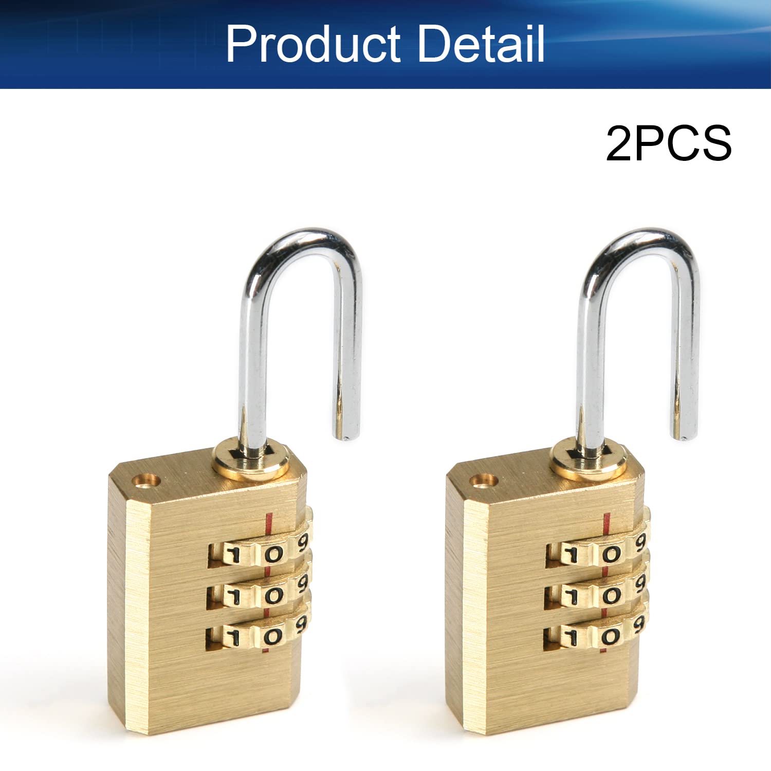 Yinpecly 3 Digit Combination Padlock - Heavy Duty Solid Brass Security Lock for Luggage, Lockers & Storage - Indoor/Outdoor Use (2 Pack)