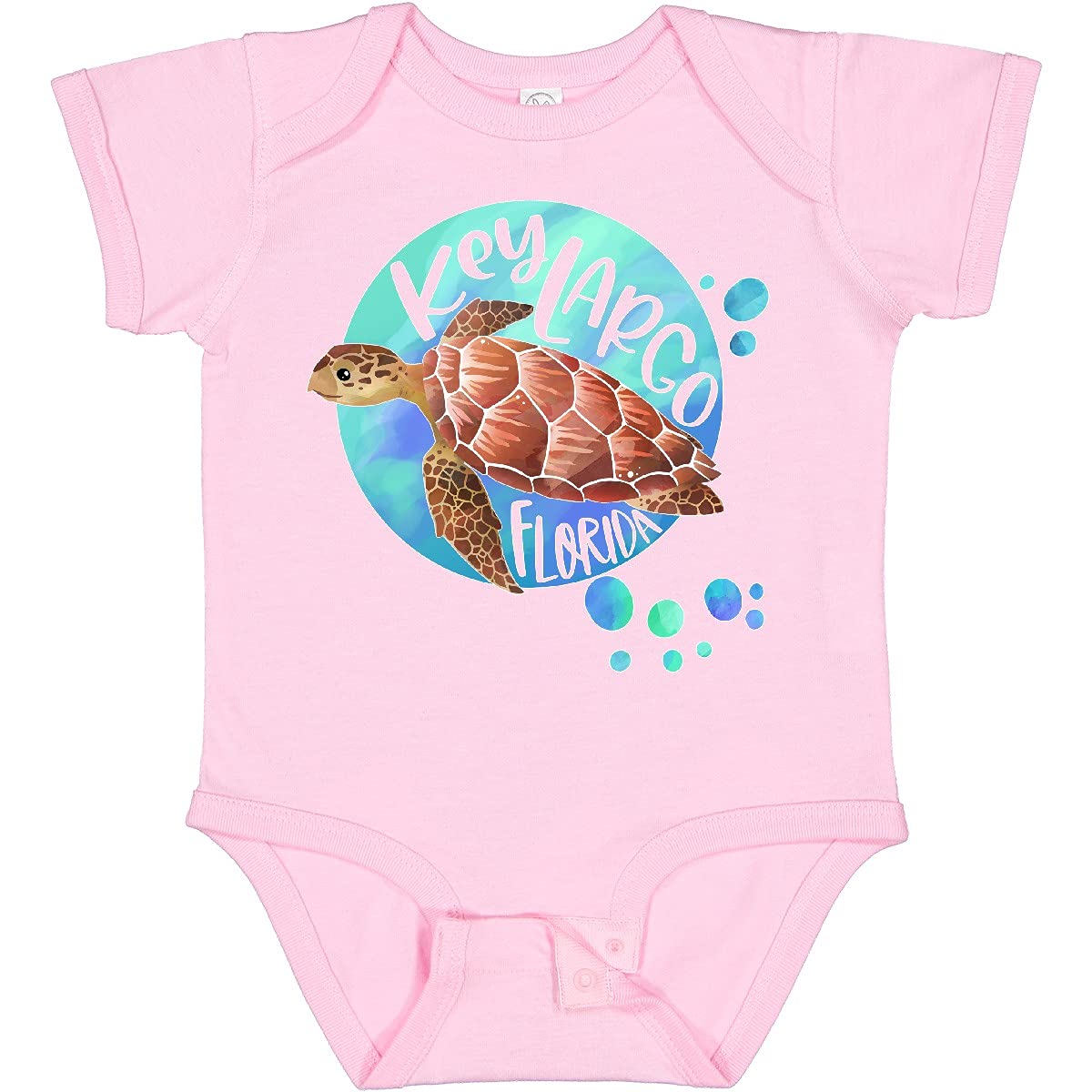 Inktastic Key Largo Florida Swimming Sea Turtle with Bubbles Baby Bodysuit - Cute Organic Cotton Onesie for Newborns & Infants - Perfect for Beach Vacations, Pool Parties & Summer Outfits