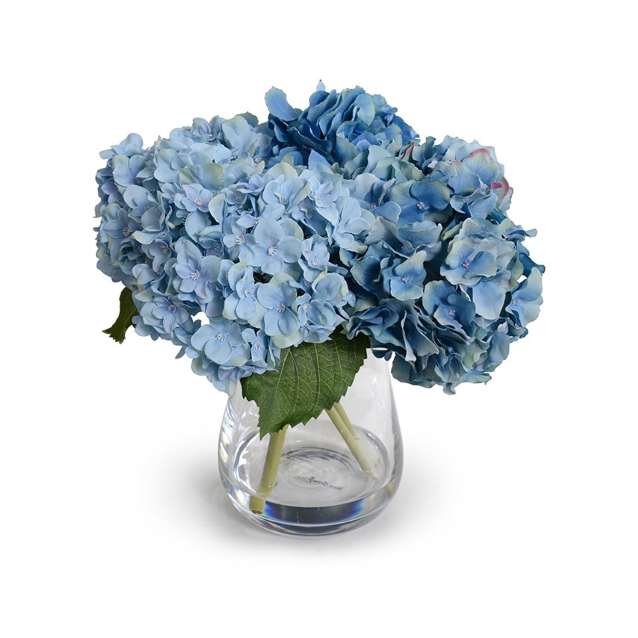 Blue Faux Hydrangea Flower Arrangement in Glass Vase - Artificial Silk Hydrangeas Centerpiece for Home Decor, Wedding, Table Centerpiece, Office Desk Decor