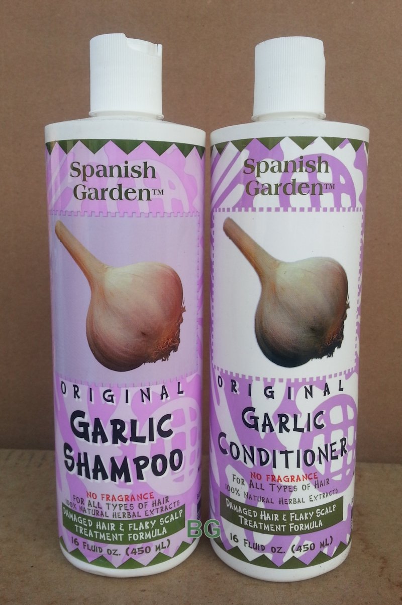 Original GARLIC Shampoo & Conditioner Set for Damaged Hair & Flaky Scalp - 16 oz (2 Pack) by Spanish Garden - Natural Hair Repair Treatment for Dry, Brittle Hair - Perfect for Daily Use & Scalp Care