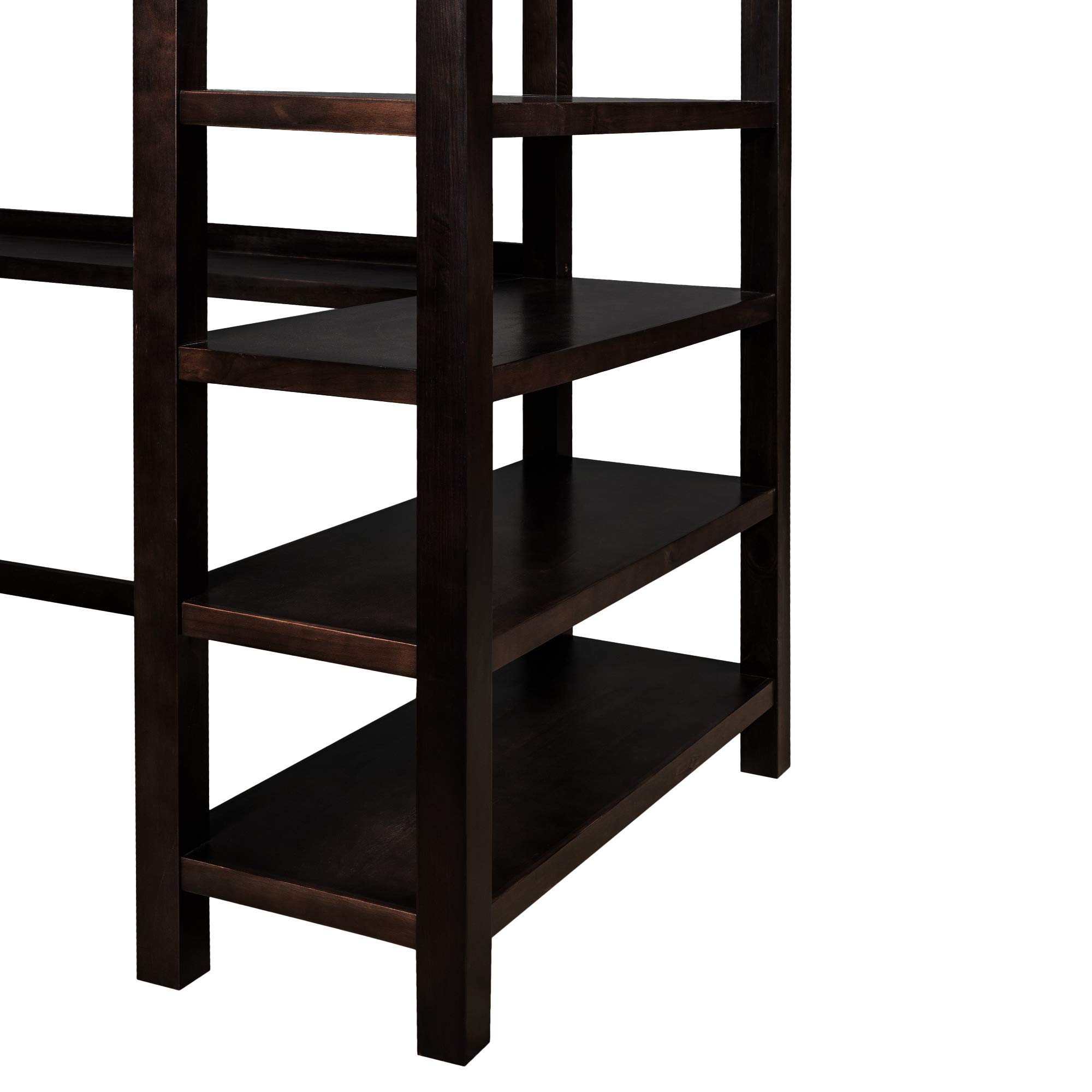 Twin Size Loft Bed with Storage Shelves & Under-Bed Desk - Solid Rubber Wood Space Saving Bunk Bed for Kids, Teens & Adults (Espresso-E) - Perfect for Small Bedrooms, Dorms & Studio Apartments