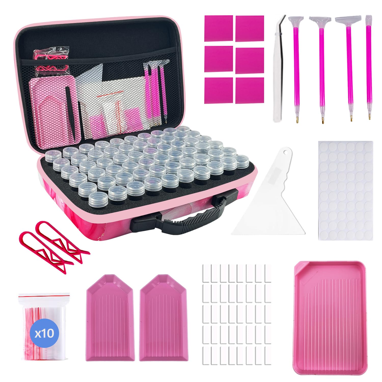60-Slot Diamond Painting Storage Containers & Organizer Case - Pink Diamond Art Accessories Kit for DIY Craft Projects, Home Decor & Gift Giving