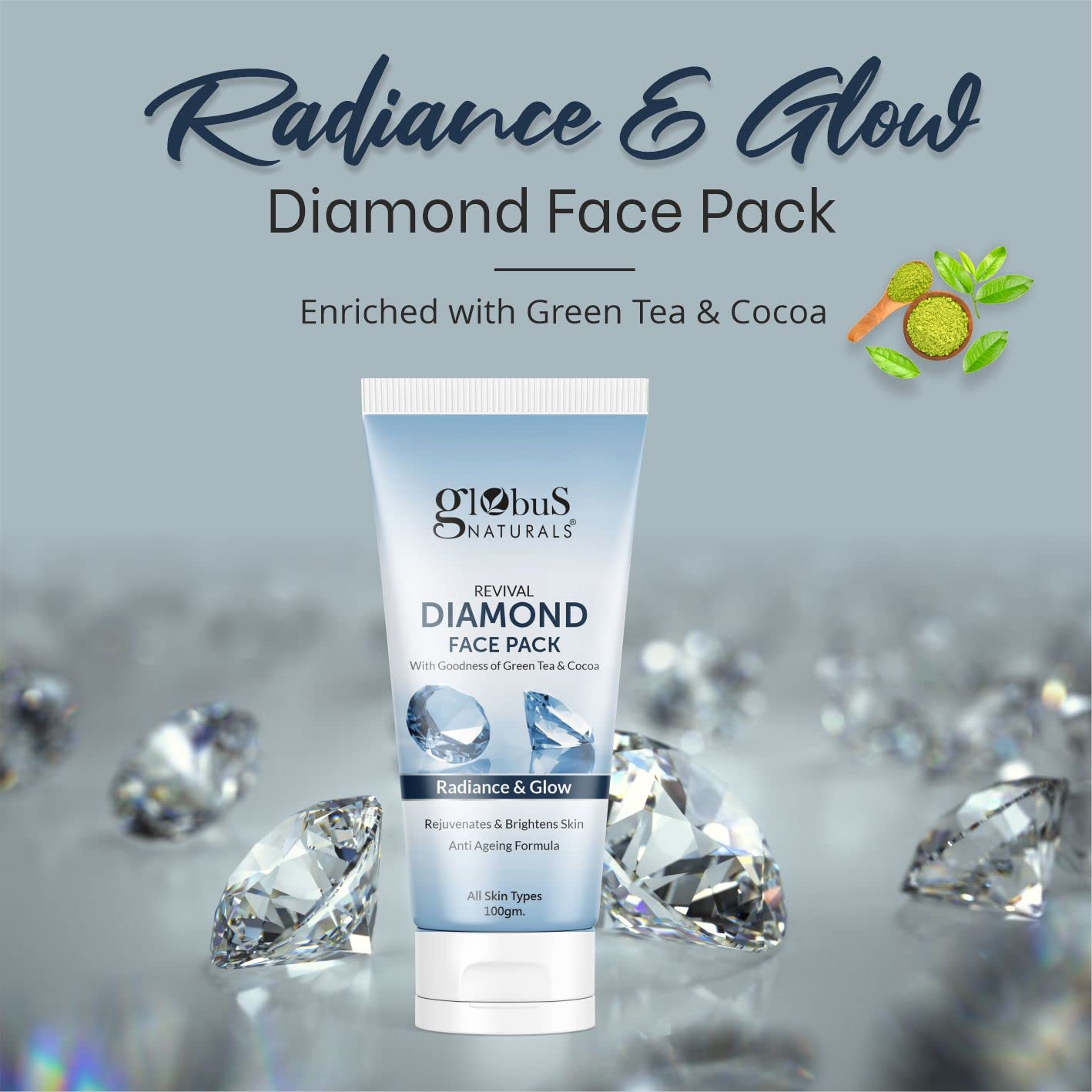Globus Naturals Diamond Face Scrub & Face Pack Set - Brightening & Exfoliating Skincare Combo for Glowing Skin | Perfect for Daily Use & Spa Nights