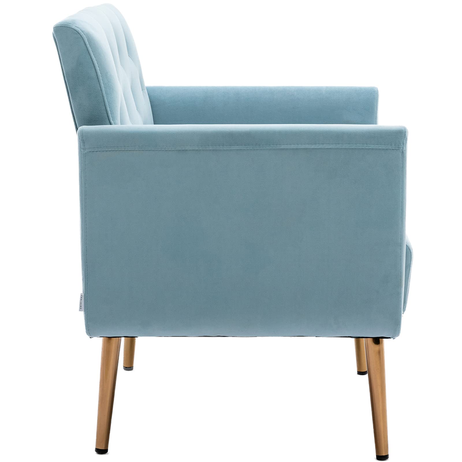 Velvet Accent Chair with Gold Metal Legs - Modern Single Sofa for Living Room, Bedroom, Office & Small Spaces - Blue Upholstered Lounge Chair for TV Watching, Reading & Coffee Breaks