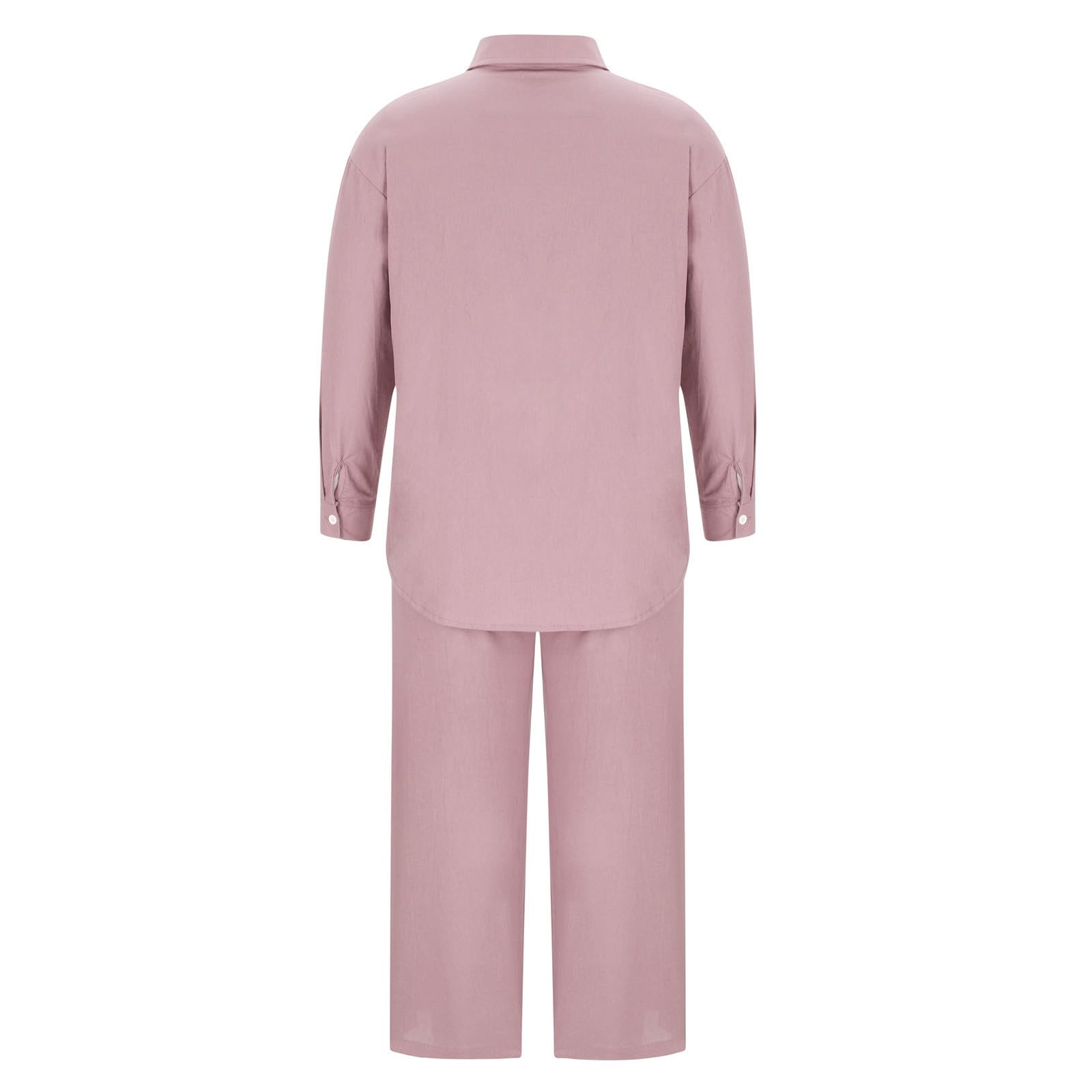 Women's 2-Piece Cotton Linen Outfit - Long Sleeve Shirt & Wide Leg Pants for Casual Wear