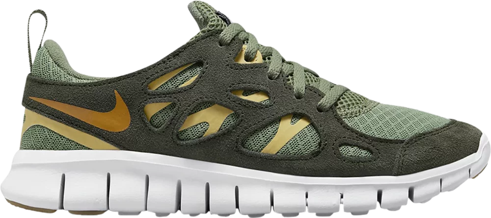 Nike Kids Free Run 2 Running Shoes - Oil Green/Monarch/Sequoia/Wheat Gold | Lightweight & Breathable for Boys & Girls | Perfect for School, Sports & Daily Activities