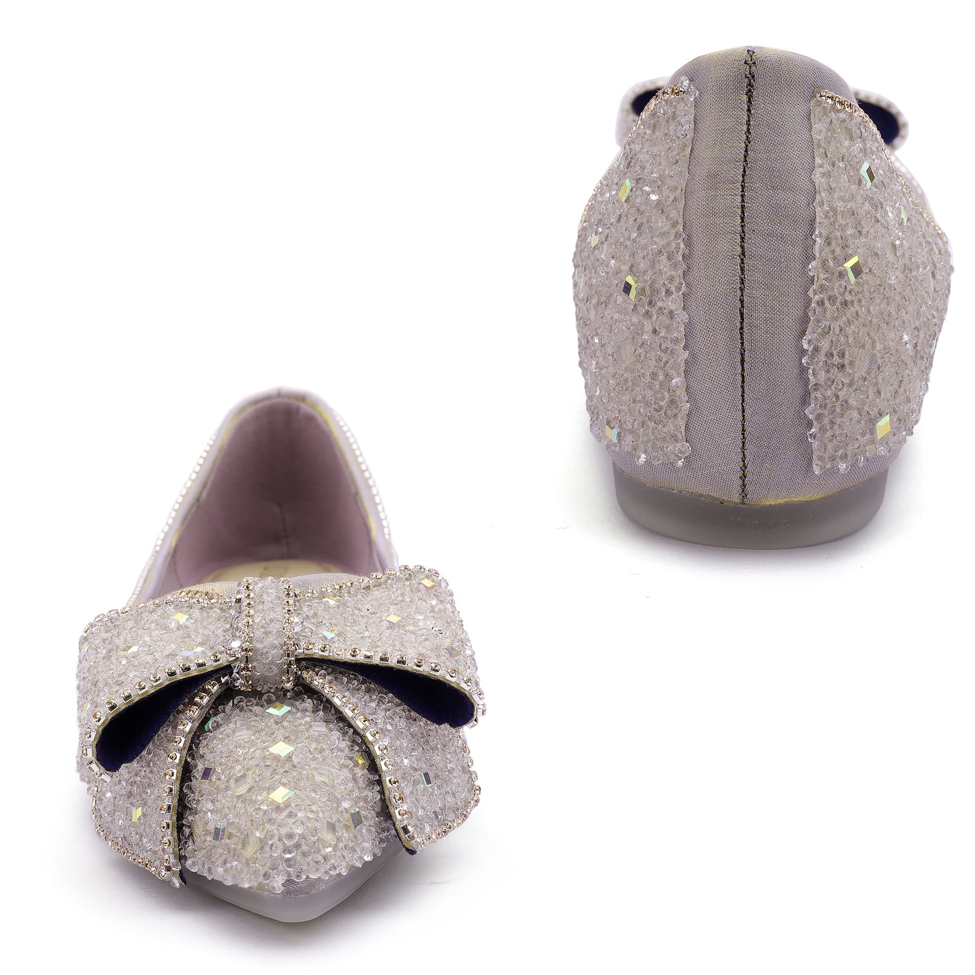 Sparkly Rhinestone Pointed-Toe Flats for Women - Elegant Glitter Flower Wedding Shoes - Comfortable Dress Flats for Bridesmaids, Prom & Evening Events