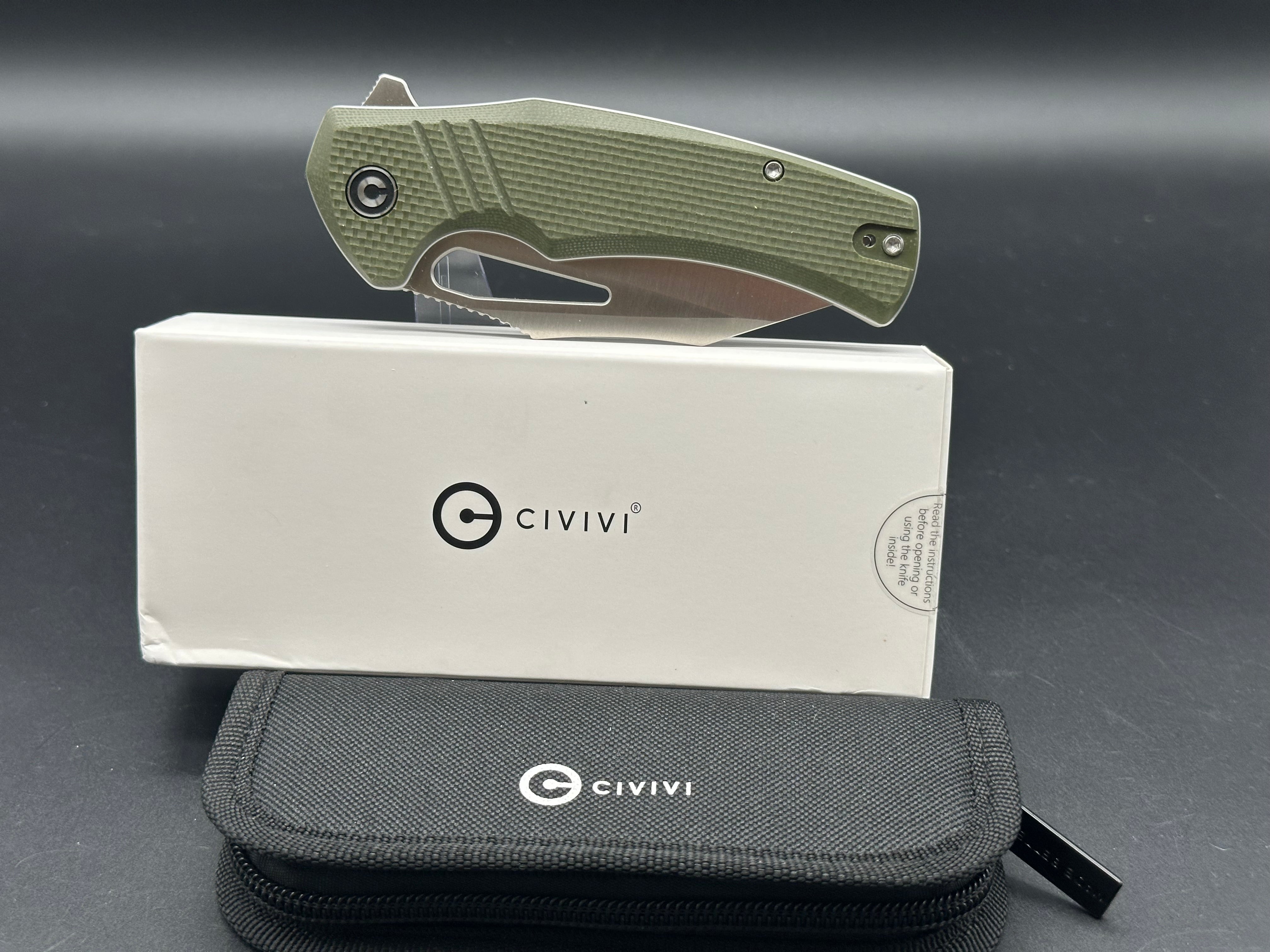 CIVIVI Bulltusk Folding Knife - OD Green Coarse G10 Handle, 14C28N Clip Point Plain Edge - EDC, Camping, Hunting & Outdoor Survival Tool
