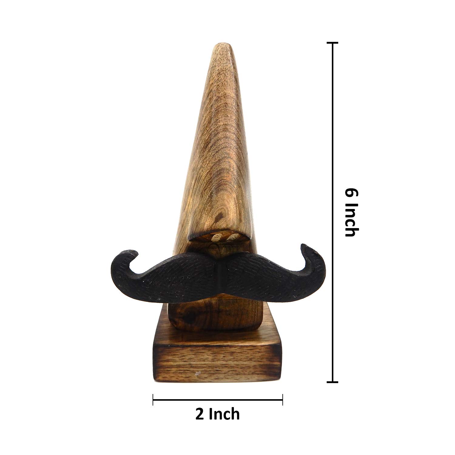 Wooden Glasses Holder with Mustache Design - 6 Inch Brown Eyeglass Stand for Desk, Bathroom or Nightstand - Perfect Easter, Mother's Day & Good Friday Gift for Men & Women