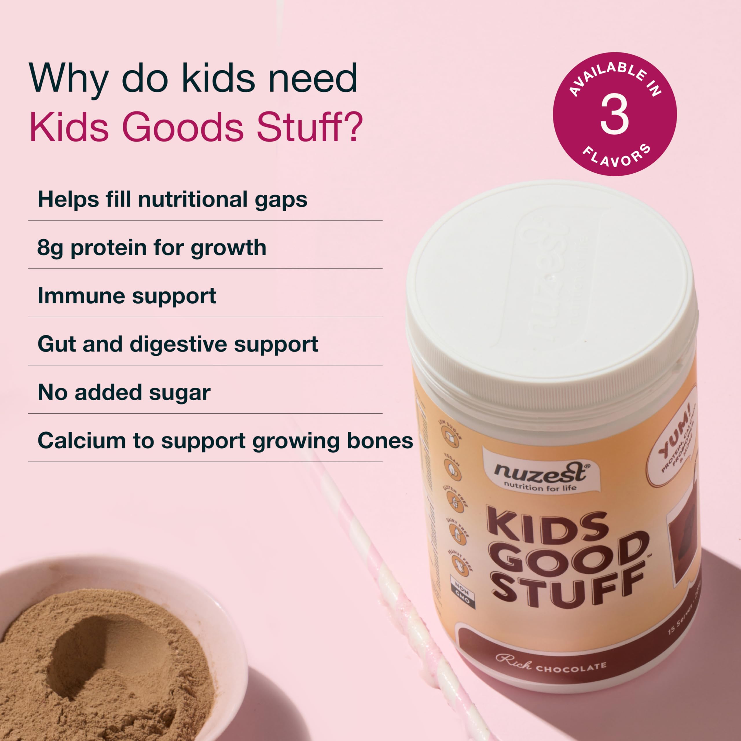 Nuzest Kids Good Stuff Vegan Smoothie Mix - Rich Chocolate Multivitamin Protein Shake for Children | Dairy-Free Nutritional Supplement for Growth & Development | 225g/7.9oz (15 Servings) | Perfect for School Lunches, After-School Snacks & Healthy Desserts