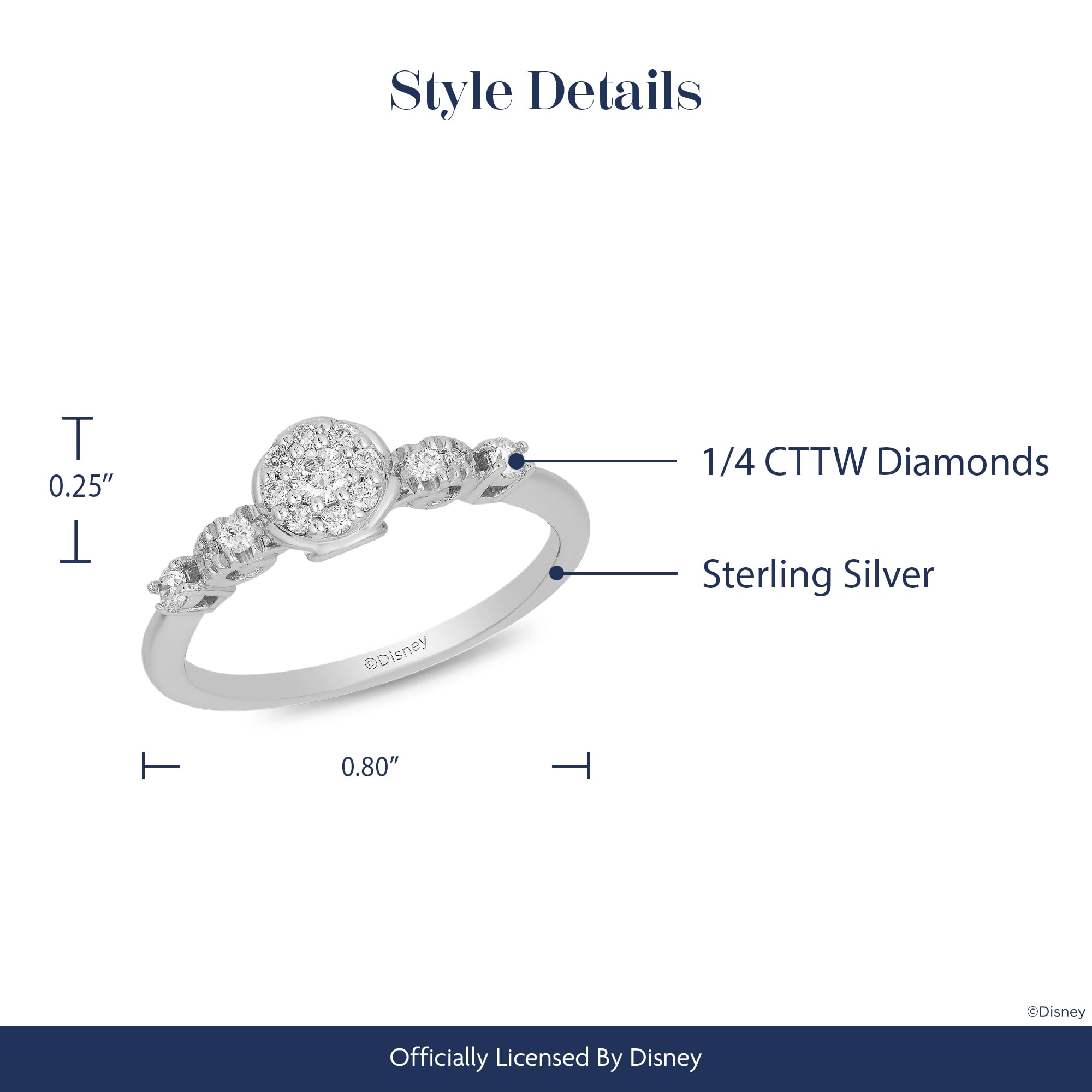 Jewelili Enchanted Disney Sterling Silver Cinderella Ring with 1/4 Carat Diamond - Elegant Fashion Jewelry for Women, Perfect Gift for Birthday, Anniversary & Special Occasions