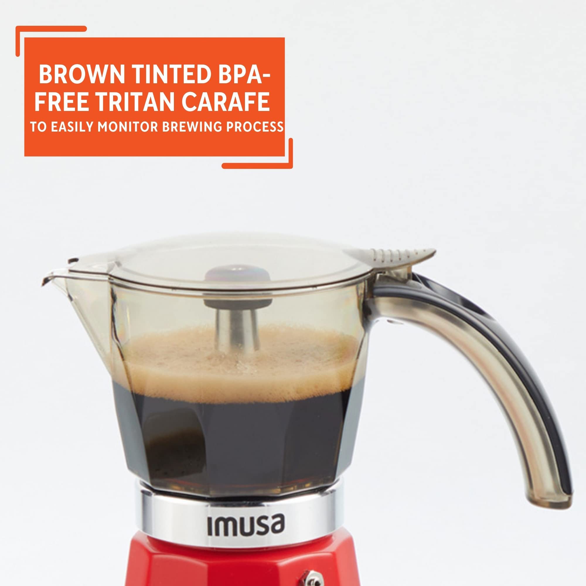 IMUSA 6-Cup or 3-Cup Electric Espresso Coffee Maker Machine, Stainless Steel with Red Finish - Perfect for Home, Office, or Small Kitchen Use