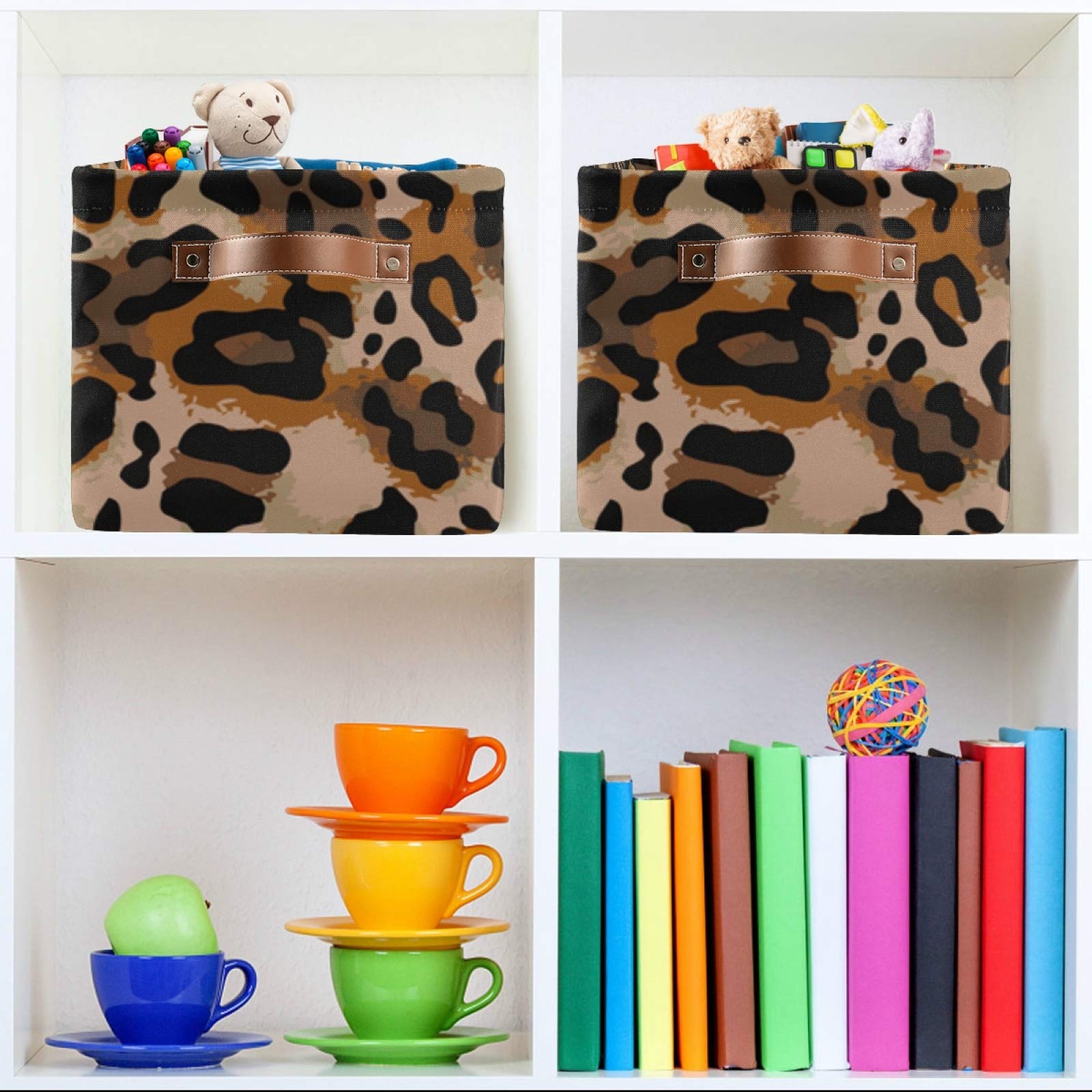 ALAZA Foldable Storage Bins - Cheetah Leopard Print Fabric Closet Organizer for Bedroom, Nursery, Toys & Books | Space-Saving Shelf Storage Solution for Home & Office Organization