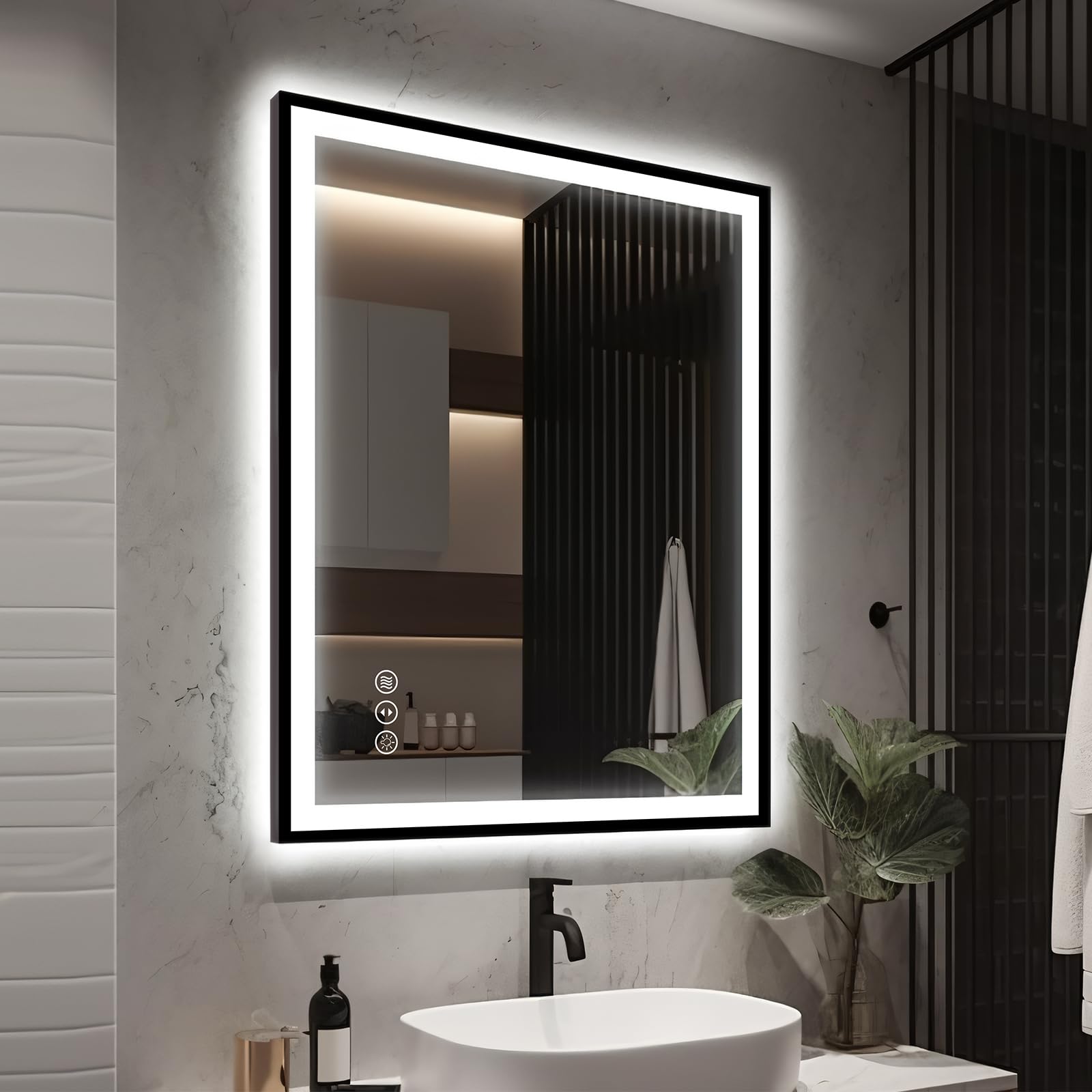 30x36 Inch LED Bathroom Mirror with Lights - Black Framed Anti-Fog Smart Mirror with Stepless Dimming & 3 Color Modes (Horizontal/Vertical) - Perfect for Vanity, Makeup, Shaving & Modern Bathroom Decor