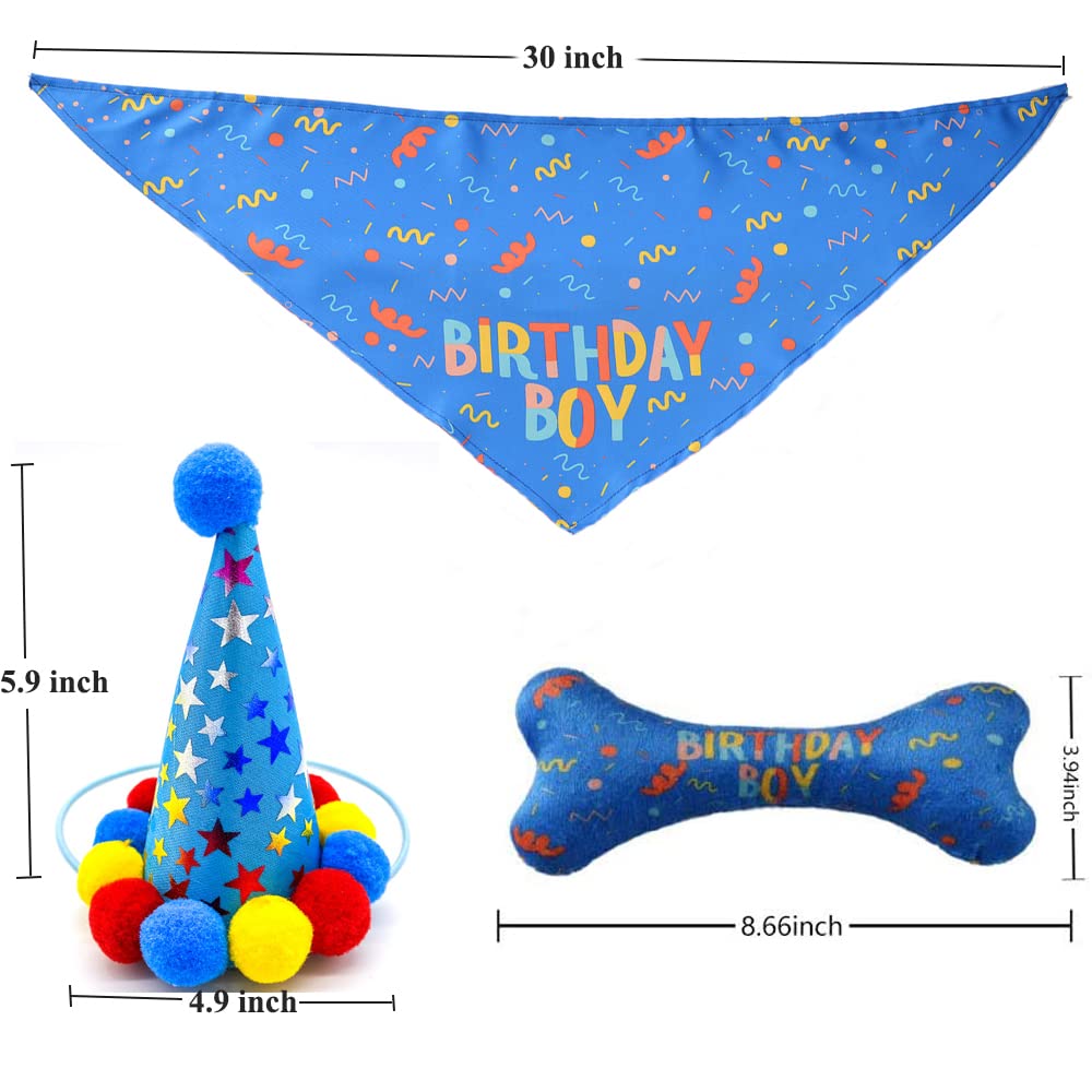 Dog Birthday Bandana & Toy Set - Blue Pet Party Supplies for Large Dogs | Cute Bone Design Bandana, Scarf & Bib Accessories | Perfect for Birthday Celebrations, Photo Shoots & Special Occasions