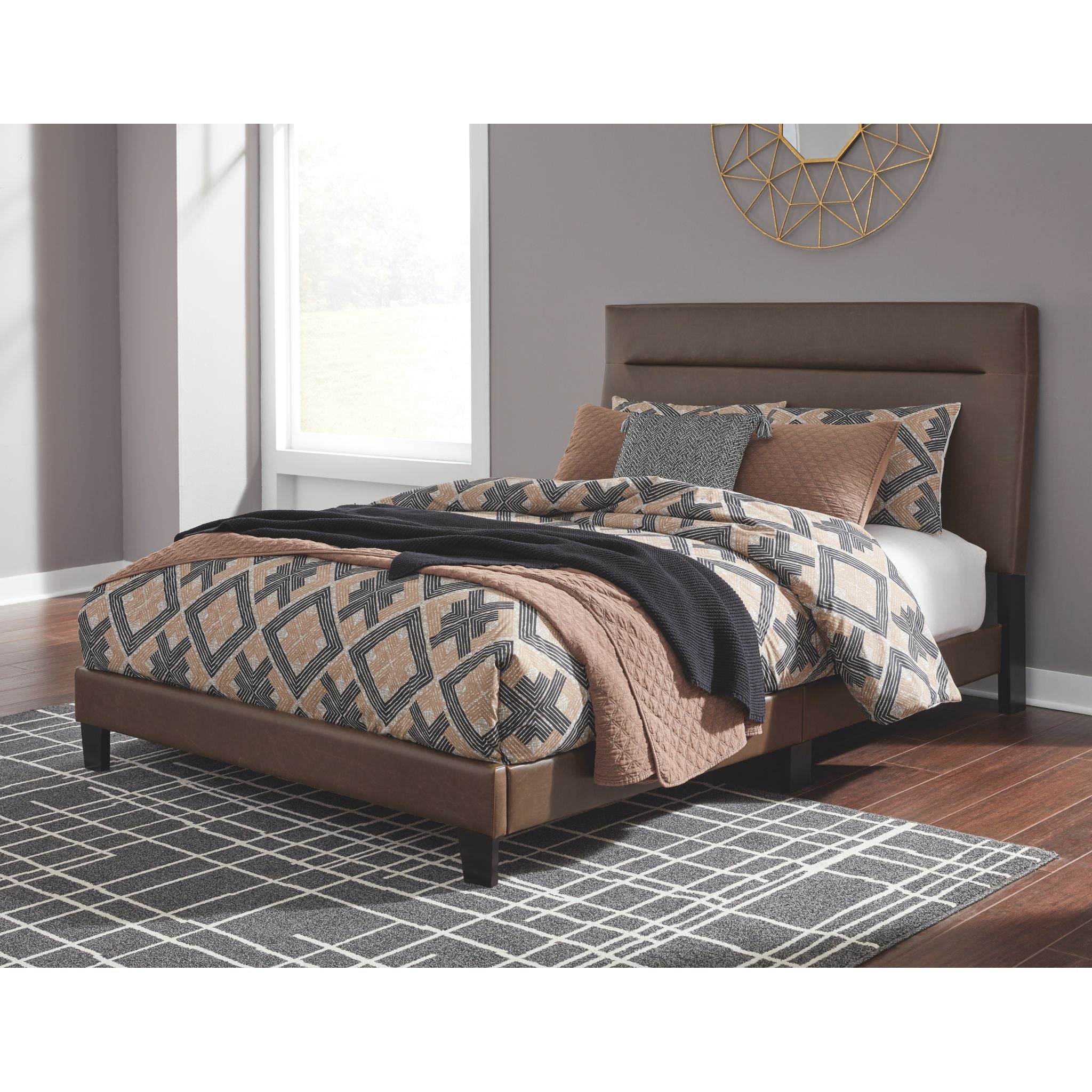 Adelloni Upholstered Platform Bed Frame - Queen Size Brown Fabric Bed with Wooden Slats - Perfect for Modern Bedroom & Guest Room Decor