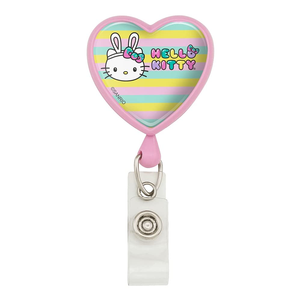 Hello Kitty Easter Bunny Heart Lanyard Retractable Reel Badge ID Card Holder - Cute Kawaii Keychain for Work, School, Events & Conventions