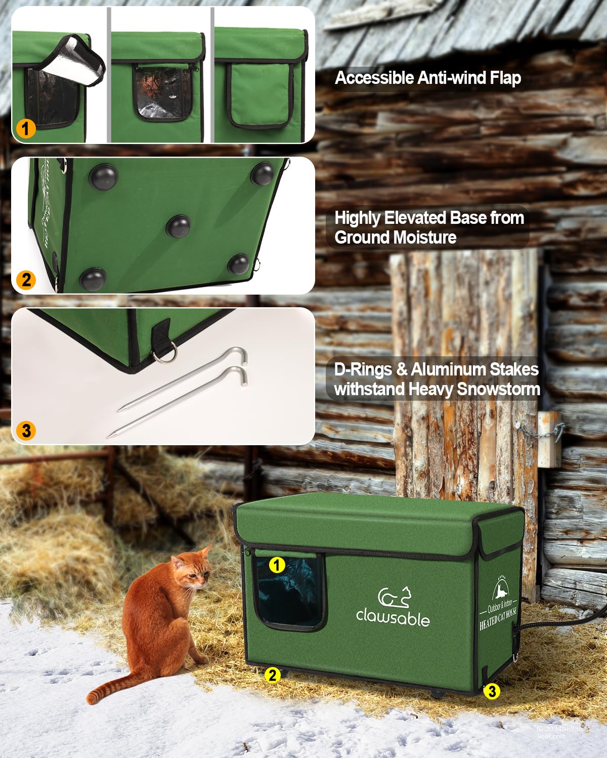 Heated Outdoor Cat House for Winter - Weatherproof Insulated Kitty Shelter with Pet Heating Pad | Waterproof Elevated Feral Cat Bed | Warm Cozy Home for Stray & Barn Cats | Perfect for Backyard, Garage & Porch Use