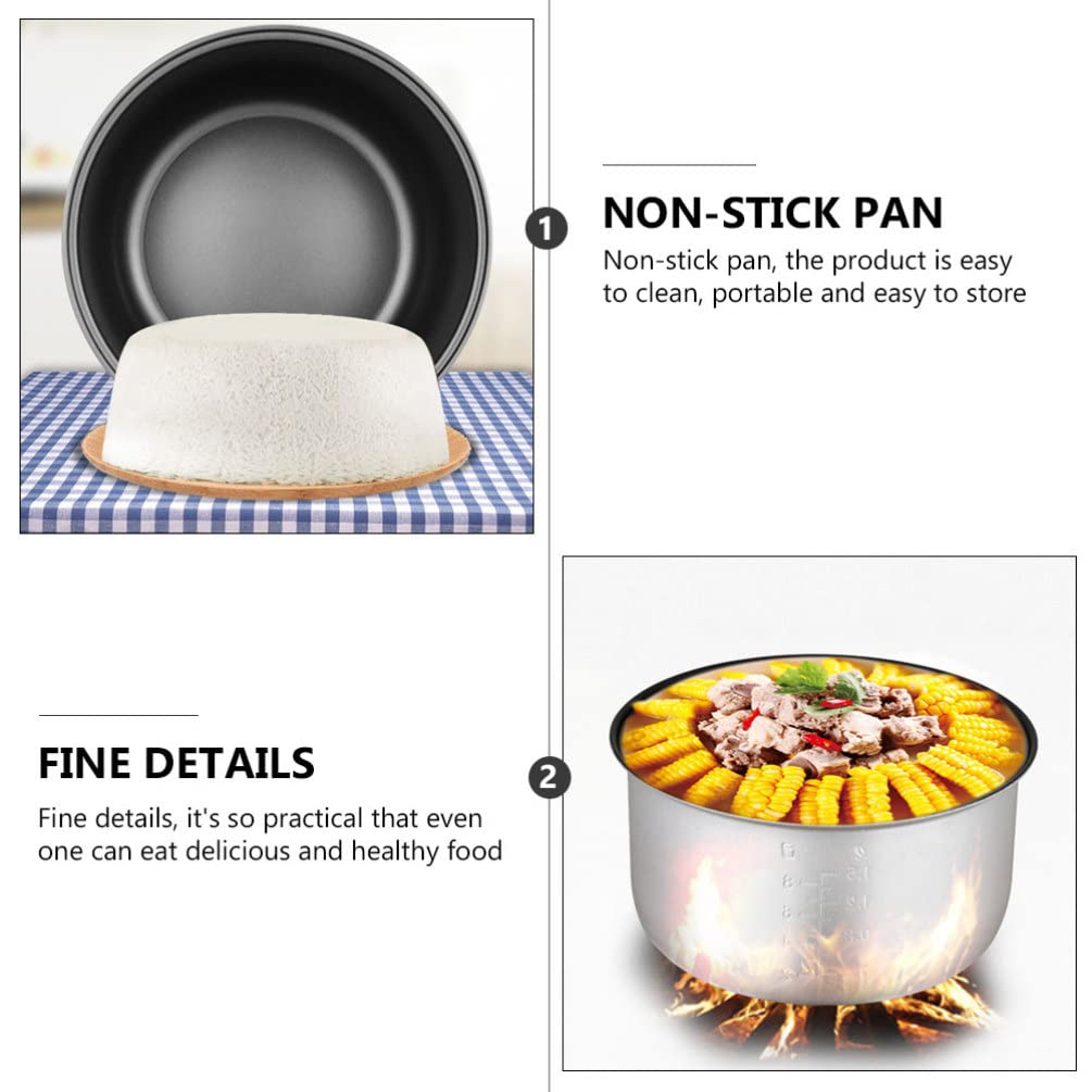 Operitacx Stainless Steel Non-Stick Rice Cooker Inner Pot Replacement - Silver & Black Cooking Bowl for Rice Cookers - Perfect for Home Kitchens, Dorm Cooking & Meal Prep