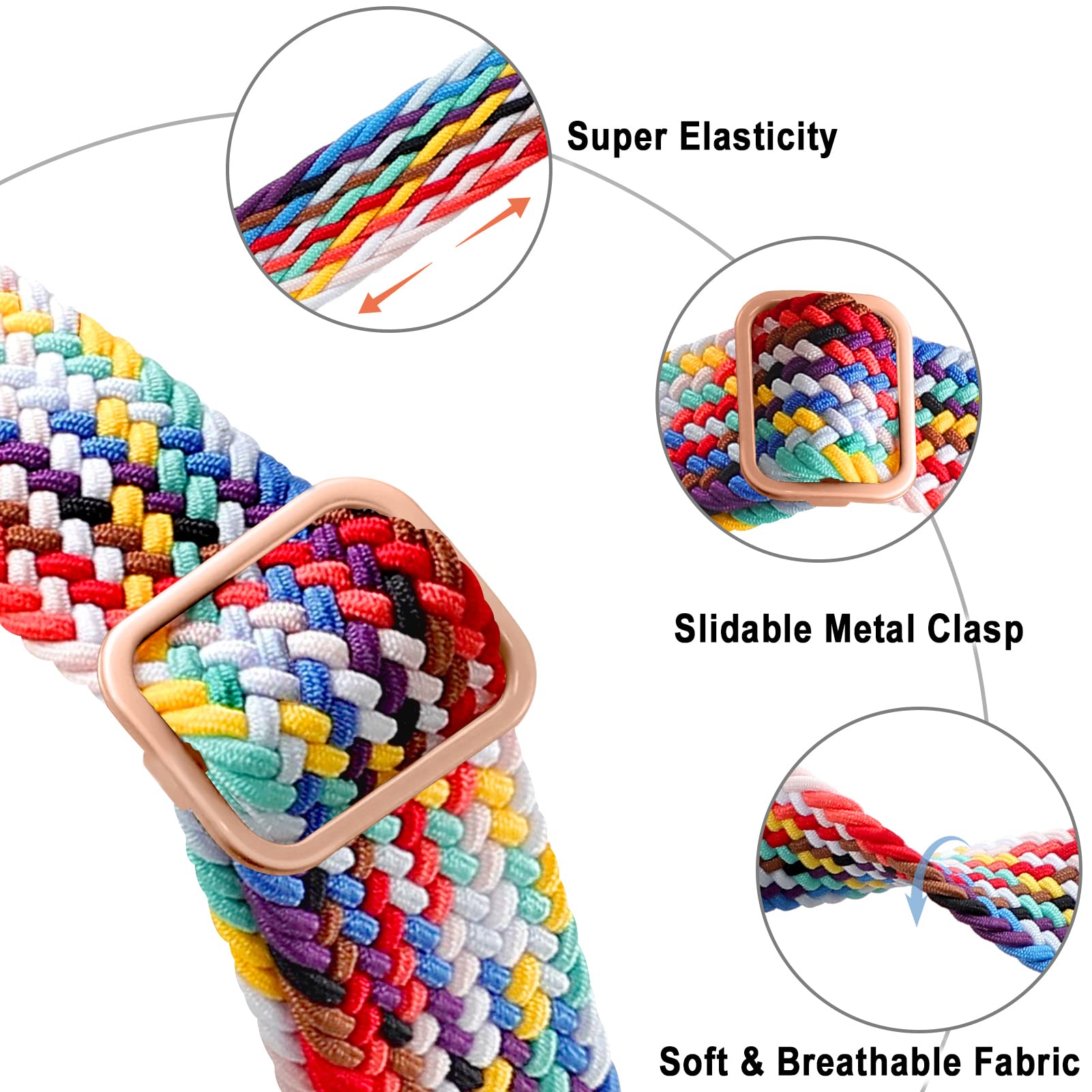 4 Pack Braided Solo Loop Elastic Strap for Samsung Galaxy Watch 6/6 Classic/5/5 Pro/4/4 Classic/3 41mm/Active 2/Active/Gear - Adjustable Stretchy Nylon Sport Band in Light Blue/Starlight/Bright Pink/Lilac - Perfect for Running, Workouts & Everyday Wear