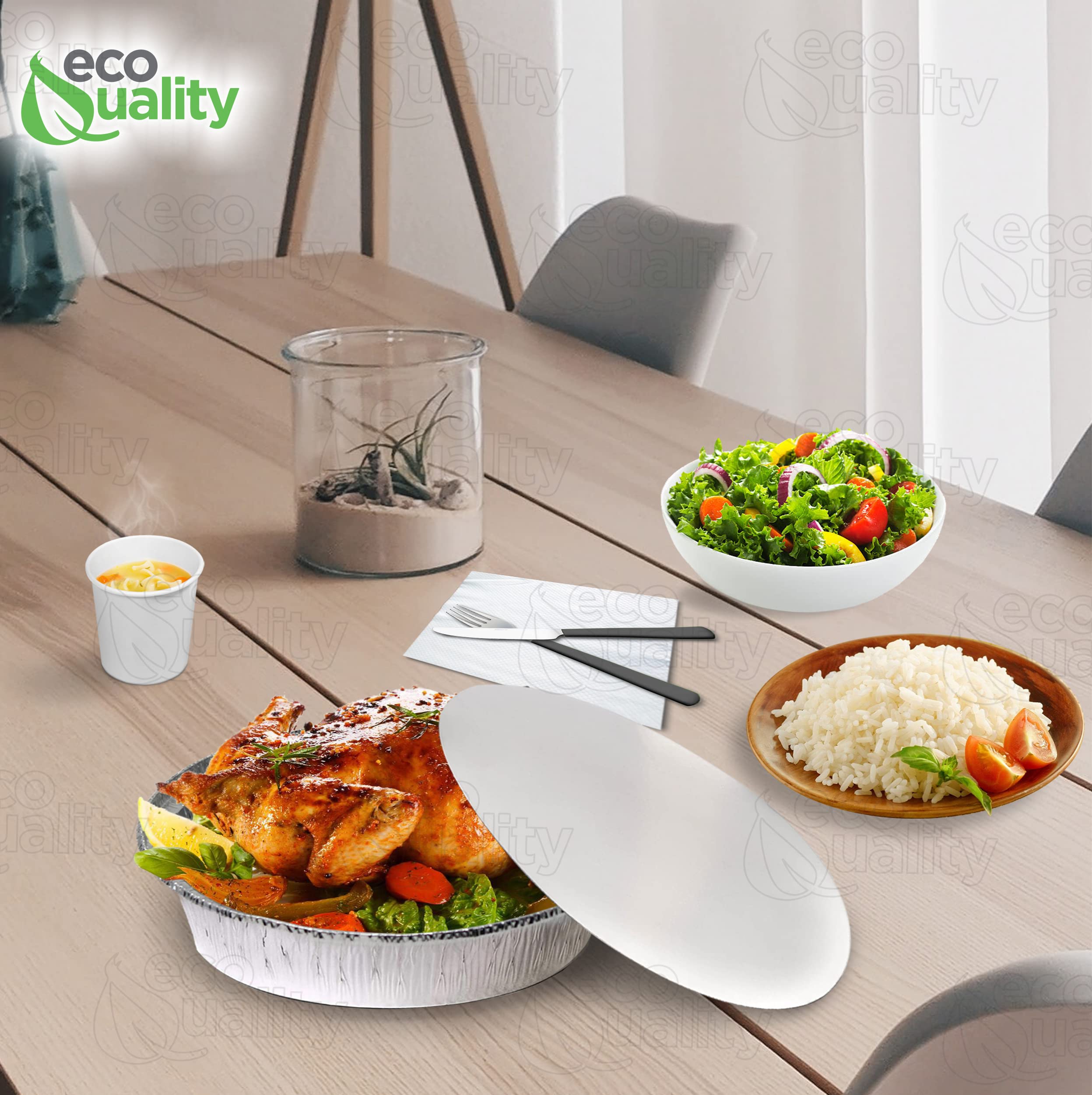 (400 Pack) 9 Inch Disposable Round Aluminum Foil Pans with Board Lids - Premium Takeout Containers for Baking, Cooking, Catering & Food Storage | Perfect for Restaurants, Parties, Meal Prep & Leftovers | EcoQuality BPA-Free Food Safe Containers