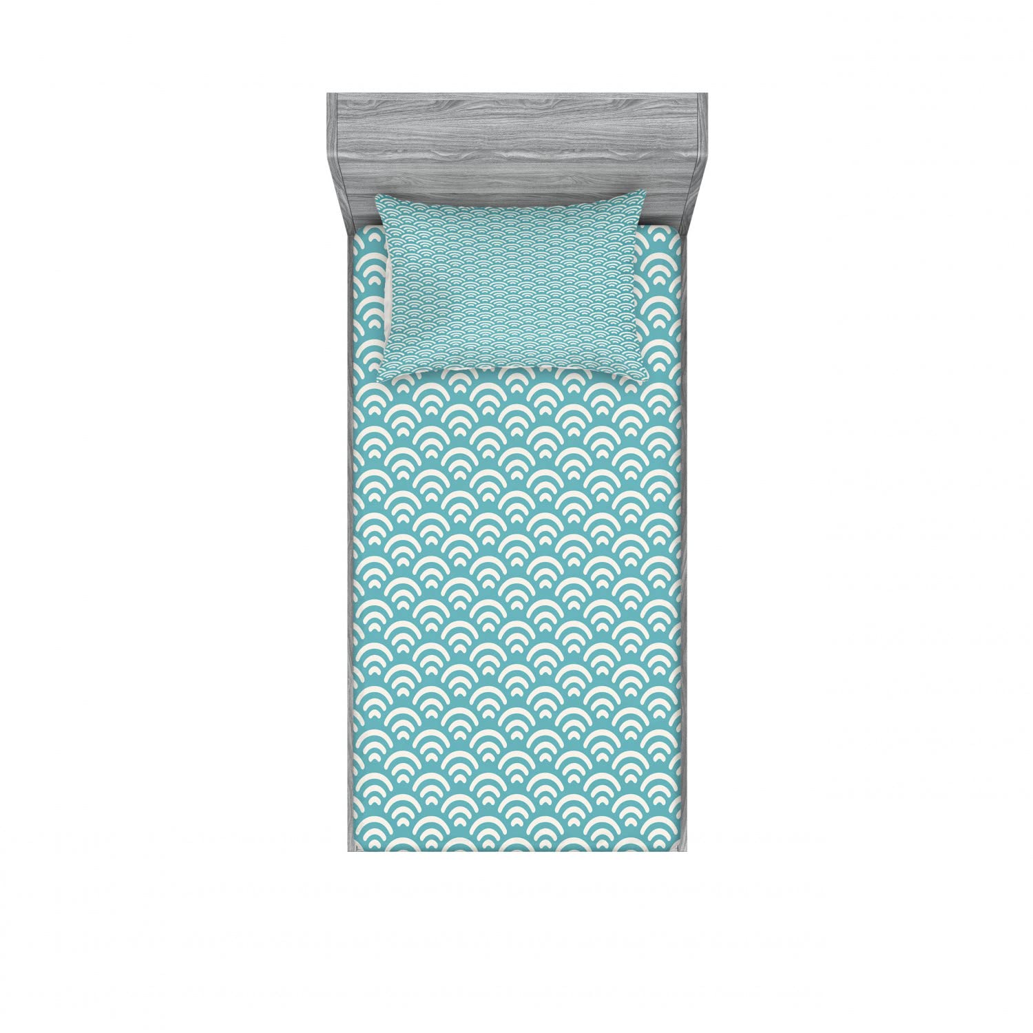 Ambesonne Abstract 2-Pack Twin Fitted Sheet & Pillow Sham Set - Bold Water Fishing Design, 4-Piece Bedding Collection in Turquoise & White - Perfect for Guest Rooms, Dorms, and Coastal Themed Bedrooms