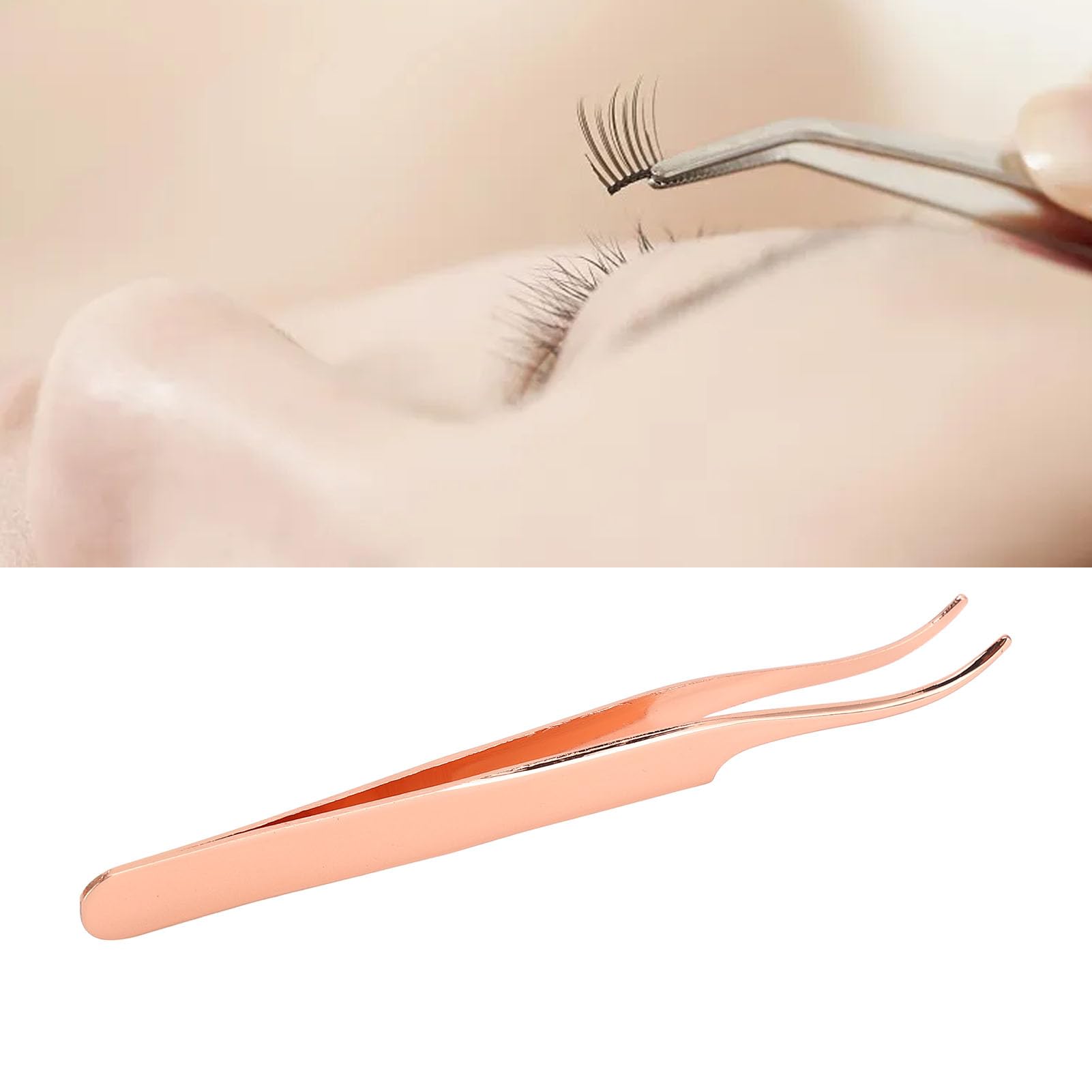 Rose Gold Stainless Steel Eyelash Tweezers - Curved Precision Lash Applicator for Easy Eyelash Extensions & Removal | Perfect for Professional Salons & DIY Home Use