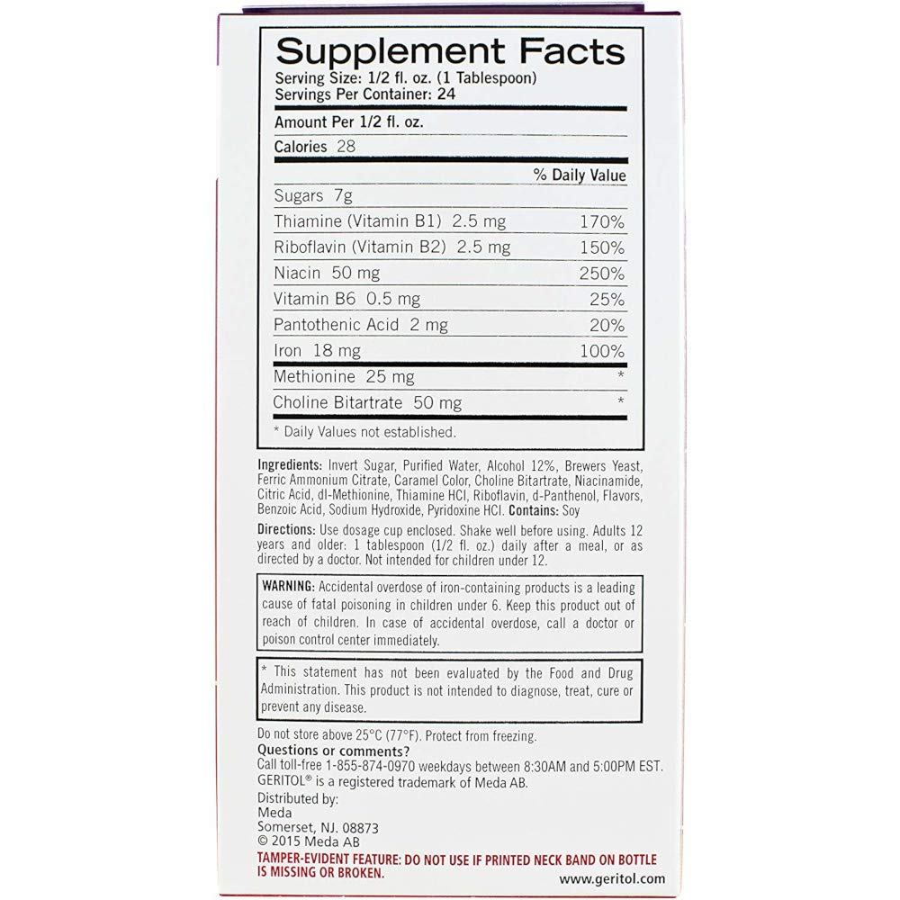 Geritol Liquid Energy Support with B-Vitamins - 12 oz Bottle (Pack of 6) | Energy Booster for Adults | Supports Metabolism & Reduces Fatigue | Great for Busy Professionals, Students & Active Lifestyles