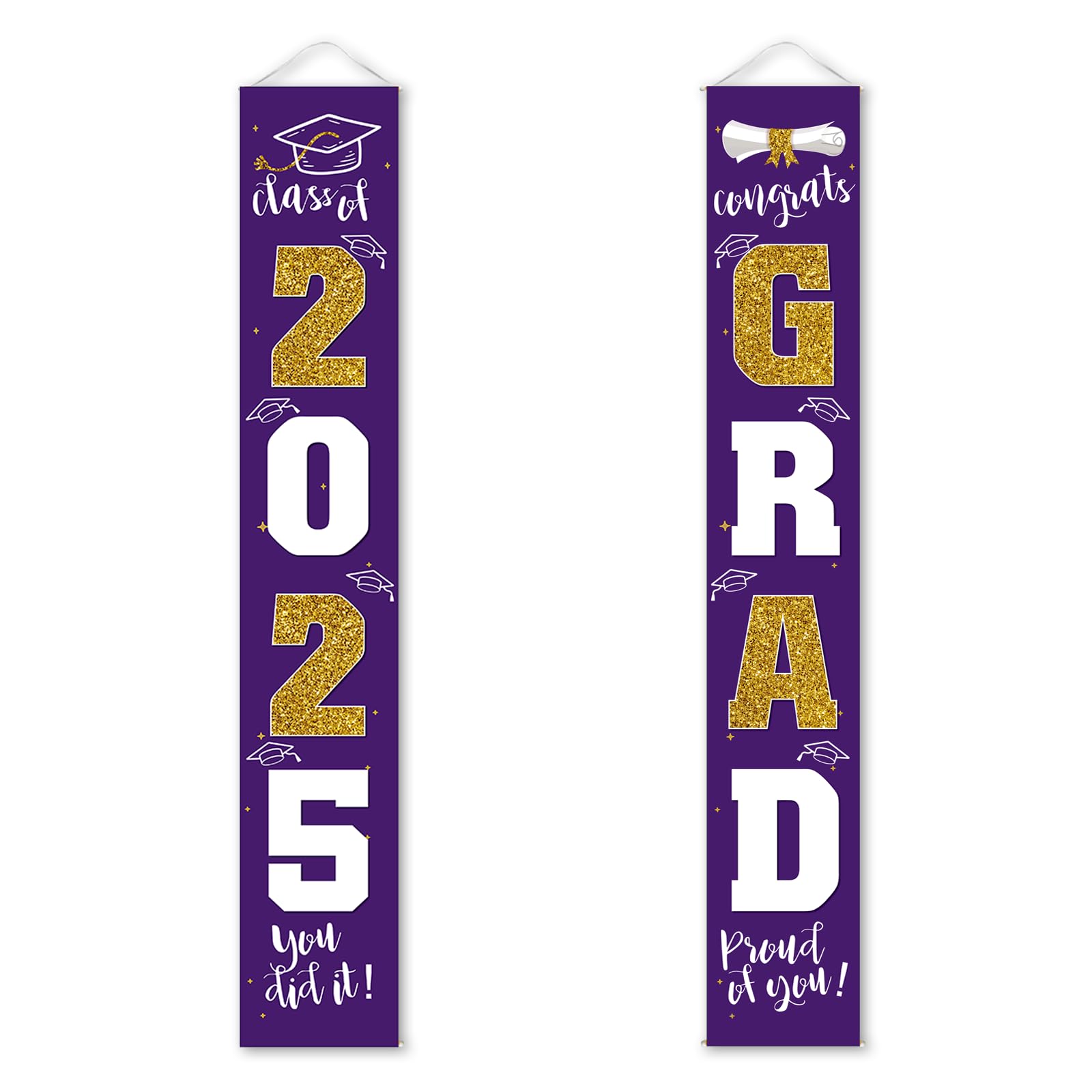Class of 2025 Graduation Banner - Purple & Gold Porch Sign for 2025 Graduates Party | Outdoor & Indoor Graduation Decorations 2025 | Perfect for Graduation Ceremony, Backyard Party & Photo Backdrop