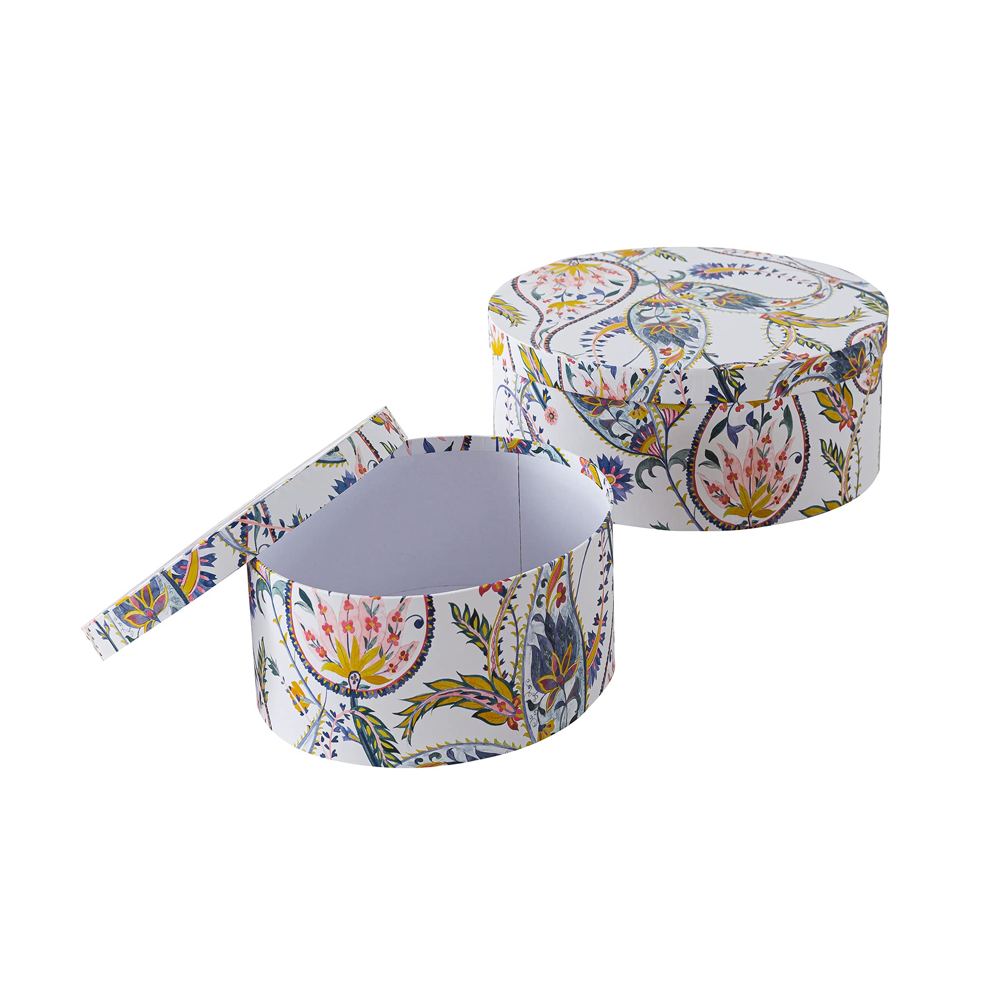 Soul & Lane Decorative Cardboard Storage Boxes with Lids - Set of 2 Floral Paisley Keepsake Boxes for Women | Paperboard Oval Nesting Gift Organizer for Jewelry, Photos & Home Decor
