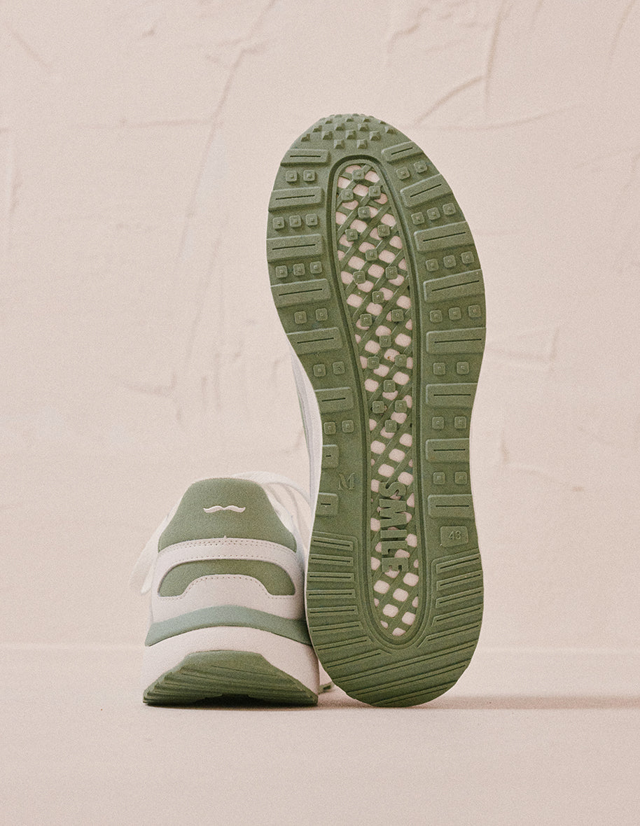 Anael Low Basket Shoes - Recycled Leather & Vegan White Sage Suede | Stylish & Eco-Friendly Women's Casual Sneakers for Everyday Wear