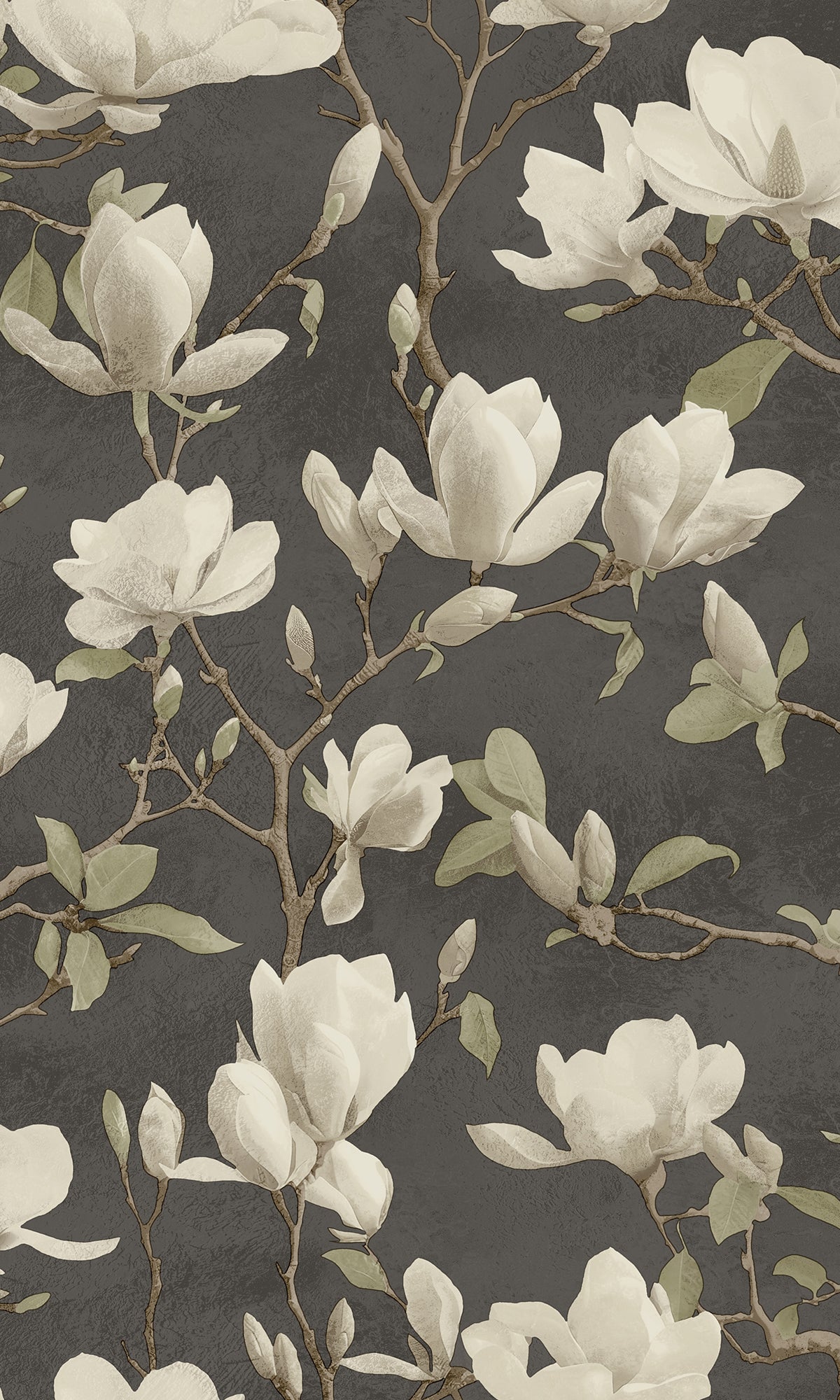 Charcoal Meandering Magnolias Printed Wallpaper R9538 - Elegant Floral Peel and Stick Wallpaper for Bedroom, Living Room & Home Decor