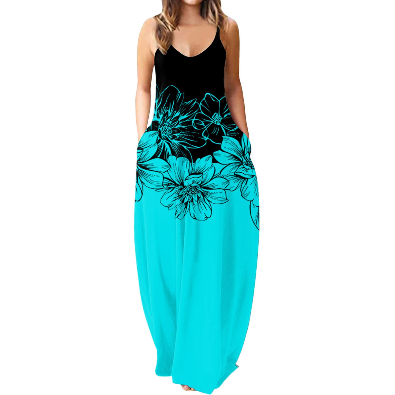 Sexy Sleeveless Maxi Dress for Women - V Neck Boho Beach Party Dress, Plus Size Loose Flowy Summer Dress | Perfect for Beach Vacations, Summer Parties & Casual Outings
