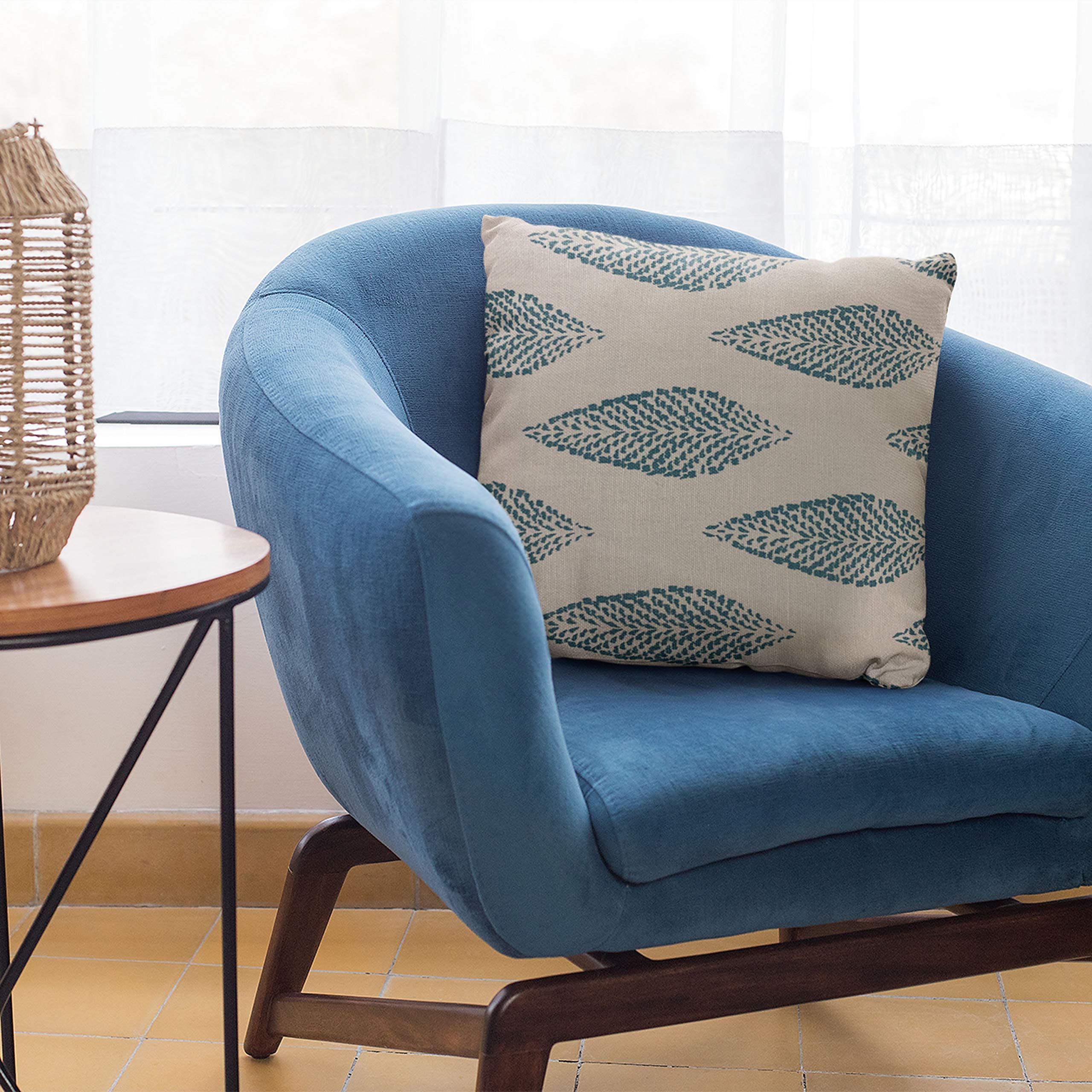 Luxury Blue Floral Throw Pillow 20x20 Inches - Double Sided Decorative Cushion Cover for Sofa, Bed & Living Room
