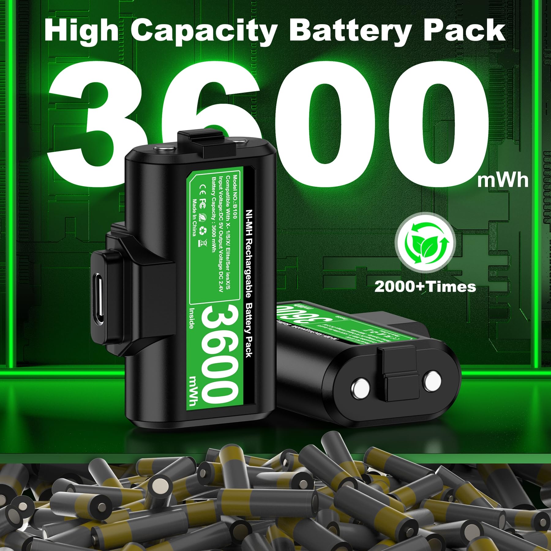 Rechargeable Xbox One Controller Battery Pack with 4 Back Covers & USB-C Charging Cable - 2x 3600mWh Battery for Xbox Series X/S - Play While Charging Kit for Gaming, Streaming & Long Sessions