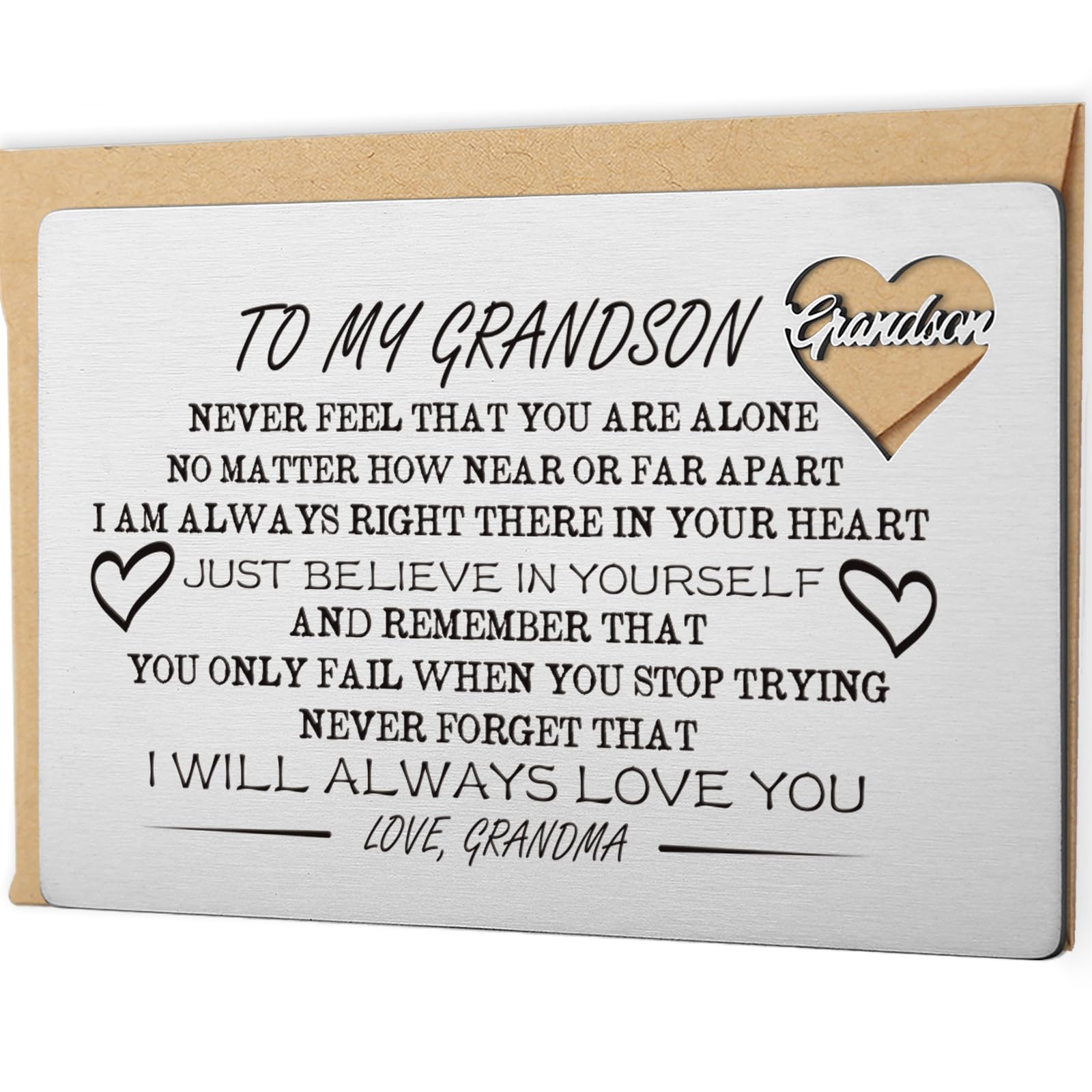 YODOCAMP Engraved Wallet Card for Grandson - Heartfelt Gift from Grandma for Birthday, Christmas, Graduation & Deployment - 'I Will Always Love You' Keepsake - Perfect for Everyday Carry & Special Occasions