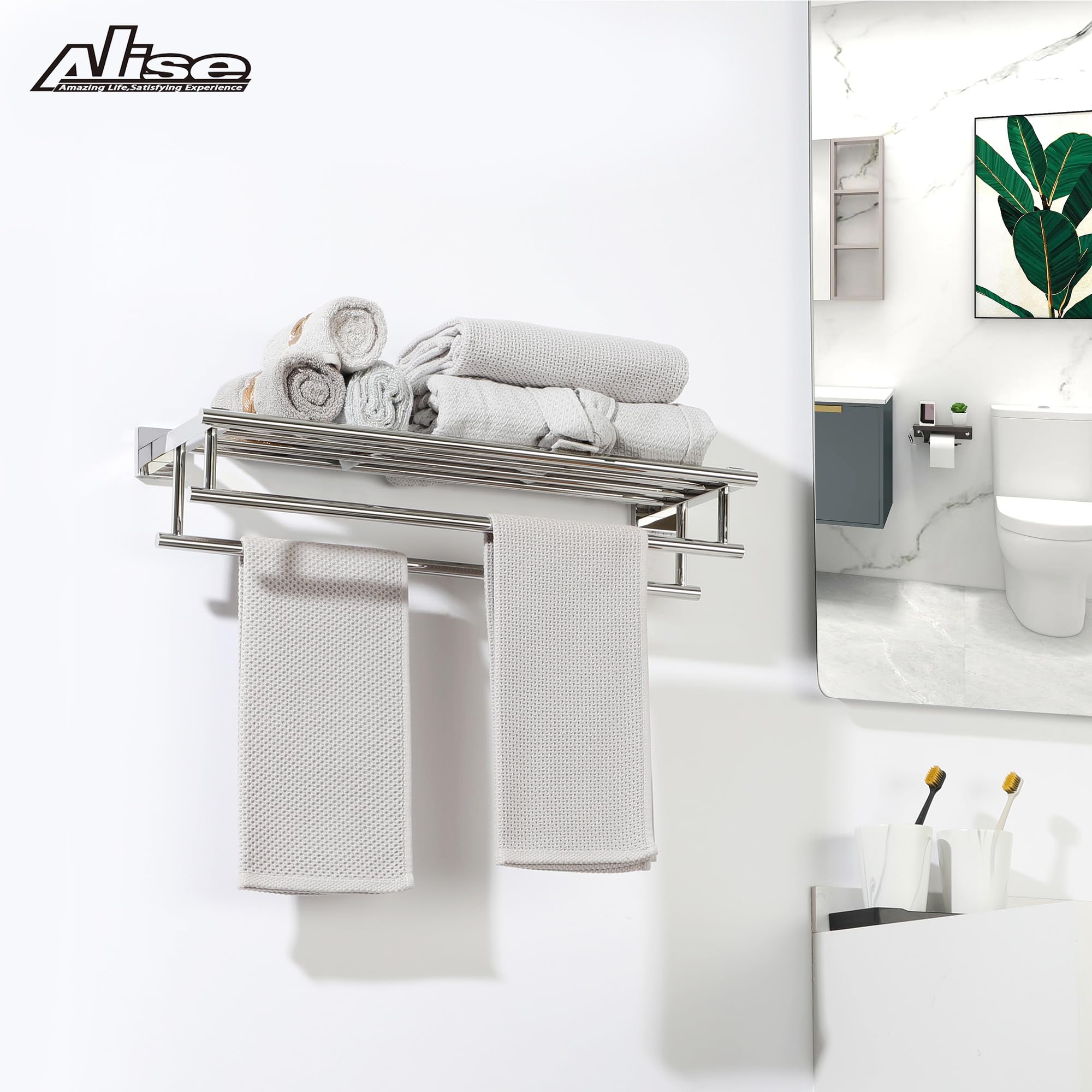 Stainless Steel Towel Rack - 20 Inch Double Bar Wall Mounted Bathroom Towel Holder - SUS 304 Polished Chrome - Perfect for Bathroom, Lavatory & Spa Decor