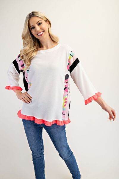 Celeste Plus Size Ruffle Sleeve Color Block Blouse - Women's Fashion Tops for Casual Wear, Office & Date Night Outfits