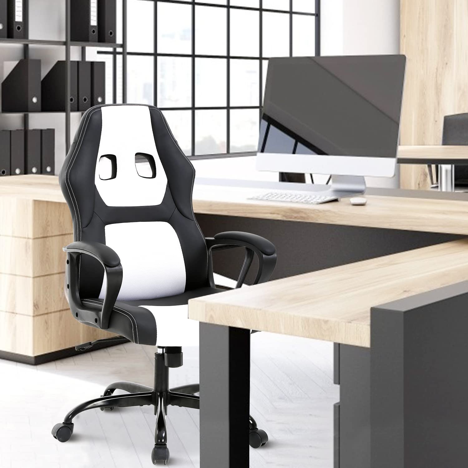 Premium Ergonomic Gaming Chair - High Back Racing Style Office Chair with Adjustable Lumbar Support & Headrest, PU Leather Computer Desk Chair for Home Office, Gaming Room & Streaming Setup - Comfortable for Long Hours of Work & Play