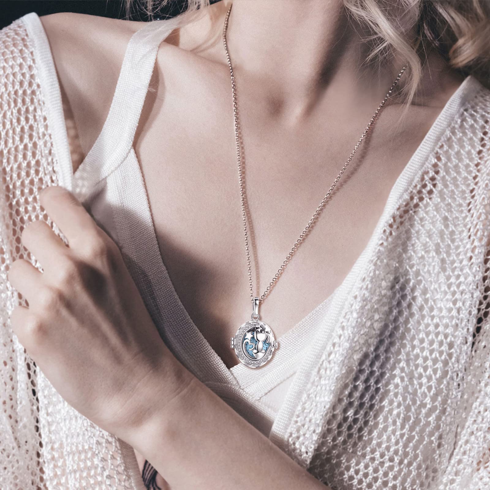 INFUSEU Aromatherapy Essential Oil Diffuser Necklace for Women - Cute Animal Pendant with 7 Lava Stones & 24