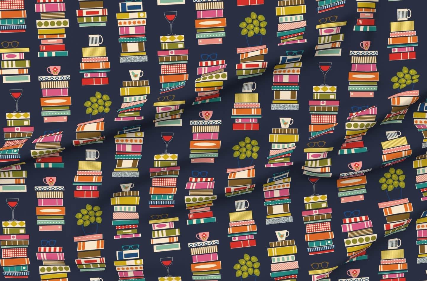 Premium Spoonflower Hygge Reading Books Printed Petal Signature Cotton Fabric by The Yard - Perfect for Sewing, Quilting, Apparel, Crafts & Home Decor - Cozy Reading Nook & Hygge Lifestyle Projects